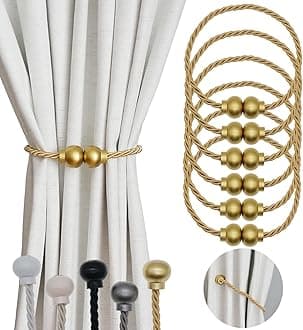 6 Pack Magnetic Curtain Tiebacks Modern Handmade Rope Curtain Tie Backs Decorative Drapes Weave Holdbacks for Home Outdoor Bedroom Office Decorative Curtain, Gold