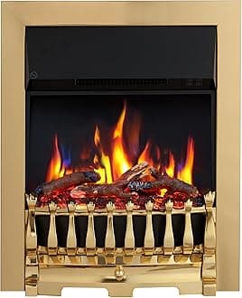 Verona 16’’ Fireplace Insert, 2000W Heater, Brass Trim with Spacer, Blenheim Fret, 9 Colour Flame Effect, Remote Control