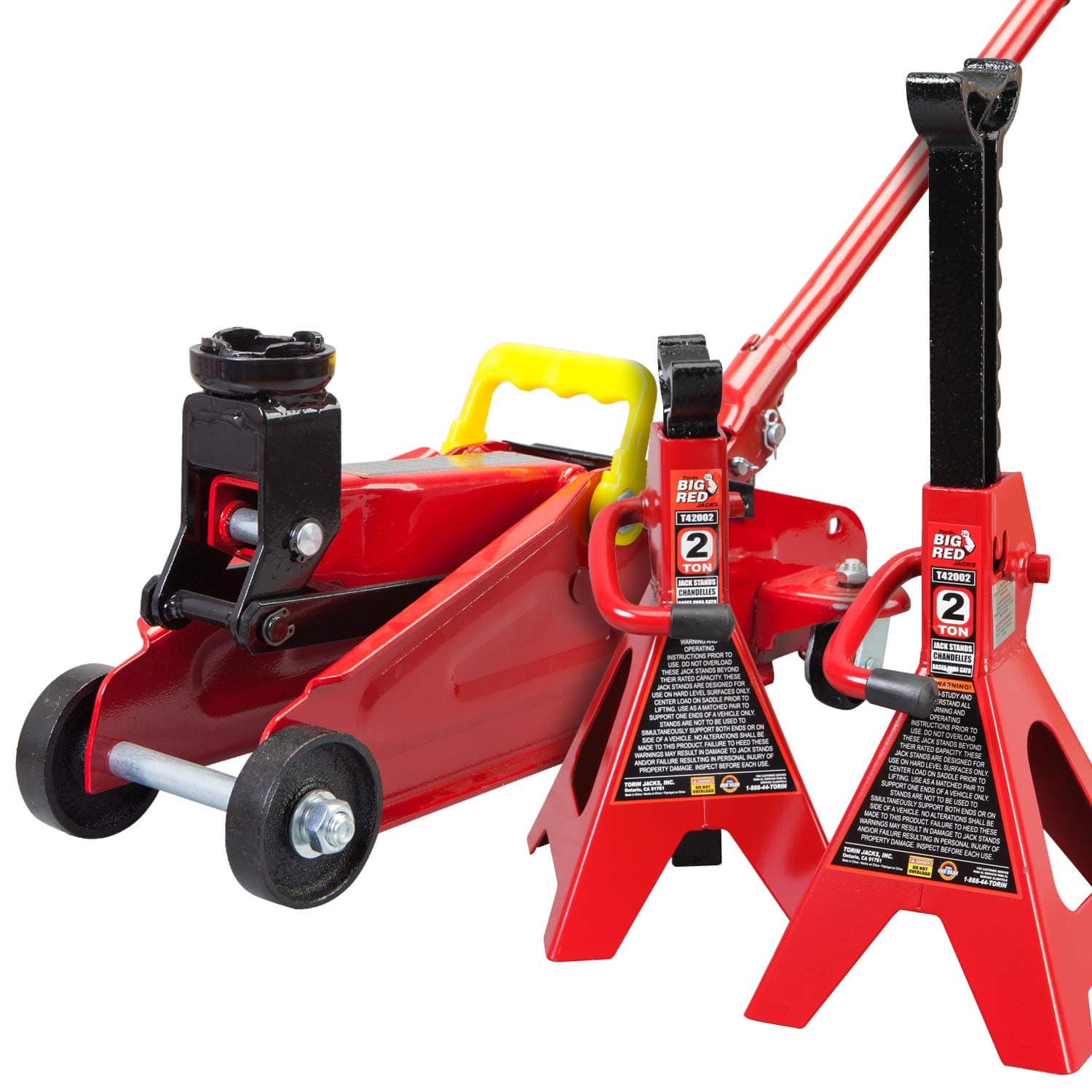 Torin Hydraulic Trolley Floor Jack Combo with 2 Jack Stands, 2 Ton Capacity (T82001)