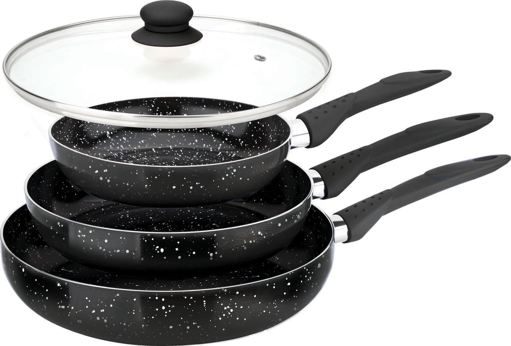 Marble Coated Non Stick Cookware Set By StoneChef (4, Black)