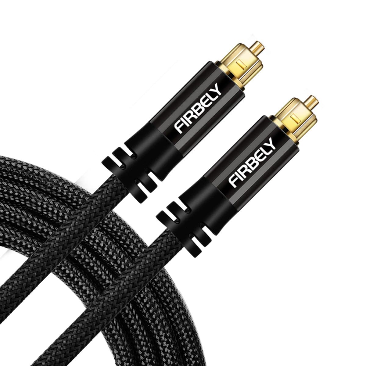 Digital Toslink Cable Optical Audio Cable-S/PDIF Fiber Optic with Metal Connectors Braided Jacket Black Cable for Sound Bar/TV Speakers 8 feet