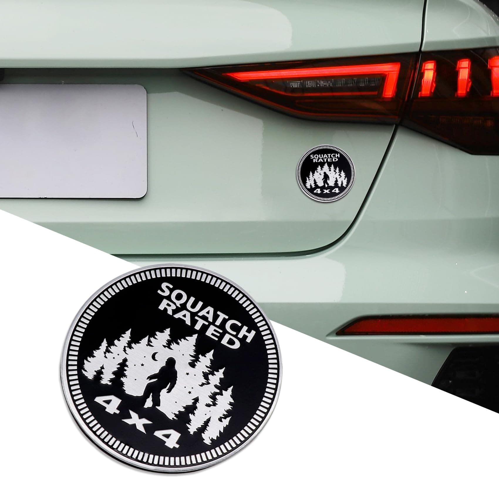 3D Car Badges Emblems, Squatch Badge Emblem, 4 x 4 Metal Automotive Badge, Round Emblem Decals, Exterior Emblems Badge Compatible with Jeep Wrangler Vehicles Trucks SUV (Squatch Badge Rated)