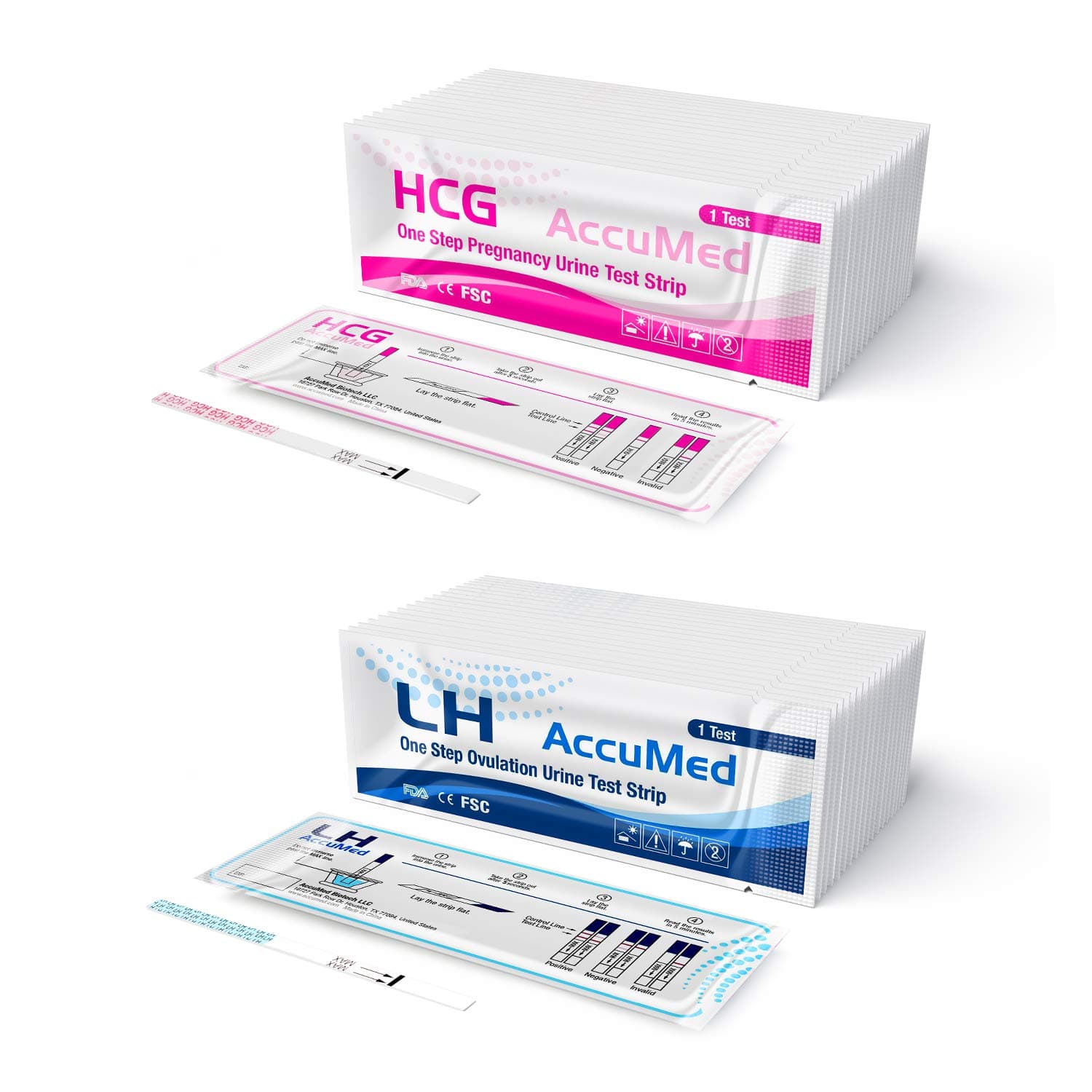 AccuMed Combo 50 Ovulation Test Strips & 25 Pregnancy Test Strips Kit, Clear and Accurate Results, Over 99% Accurate