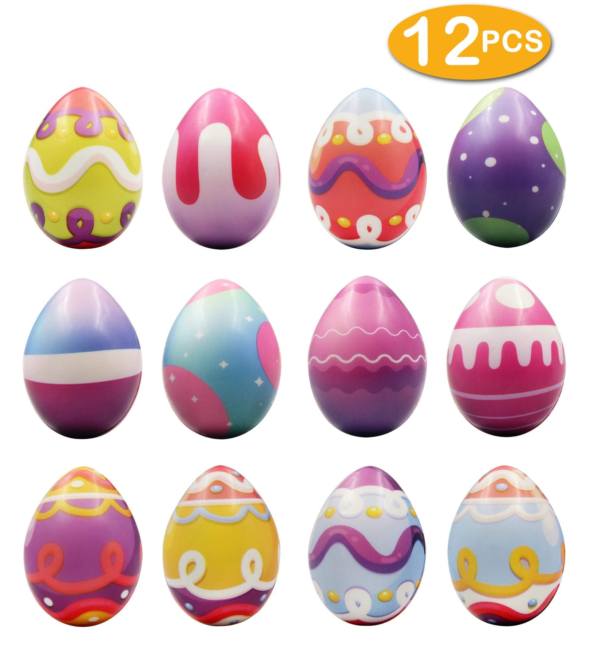 heytech 12 PCS Easter Eggs Hunt Squishies Toys Slow Rising 2.25 Inches Bright Colorful Surprise Eggs Party Favor Gifts For Easter