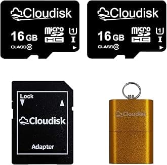 Pack of 2 Micro SD Card 16GB Flash Memory Card Micro SDHC with SD Adapter and Card Reader, C10, A1, U1, UHS-I (16 GB)
