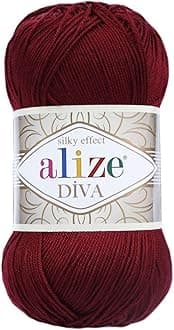 Alize Diva Silk Effect 100% Microfiber Acrylic Yarn 1 Ball skeins 100gr 383yds Color (57 - Bordeaux)