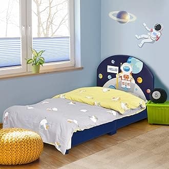Twin Bed Frames for Kids, Toddler Wooden Twin Bed Platform with Headboard & Slat Base, No Box Spring Needed, Children Bedroom Furniture for Boys Girls, Fits Standard Twin Mattress, Astronaut
