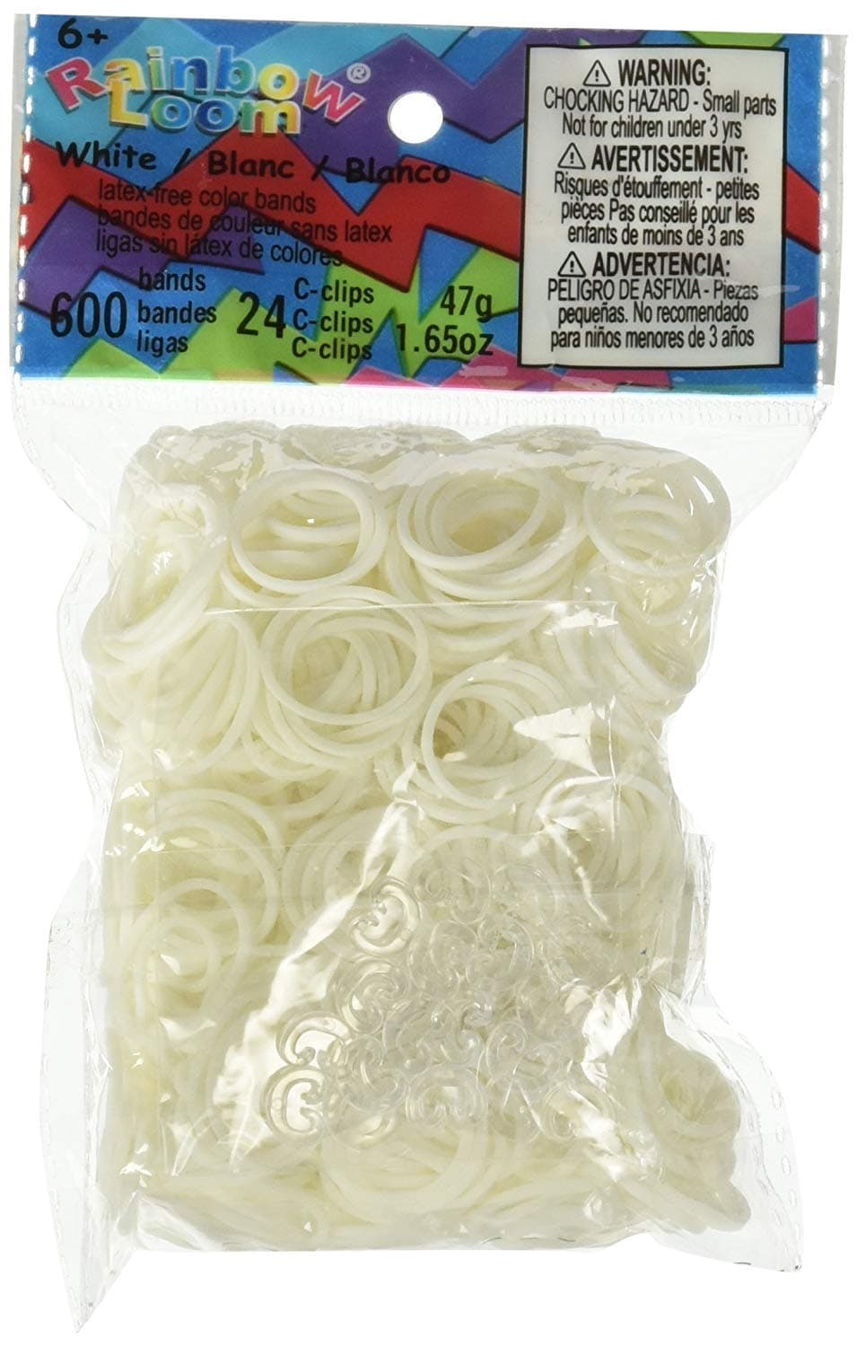 Official White Rubber Bands Refill 600 Count + 24 C-Clips