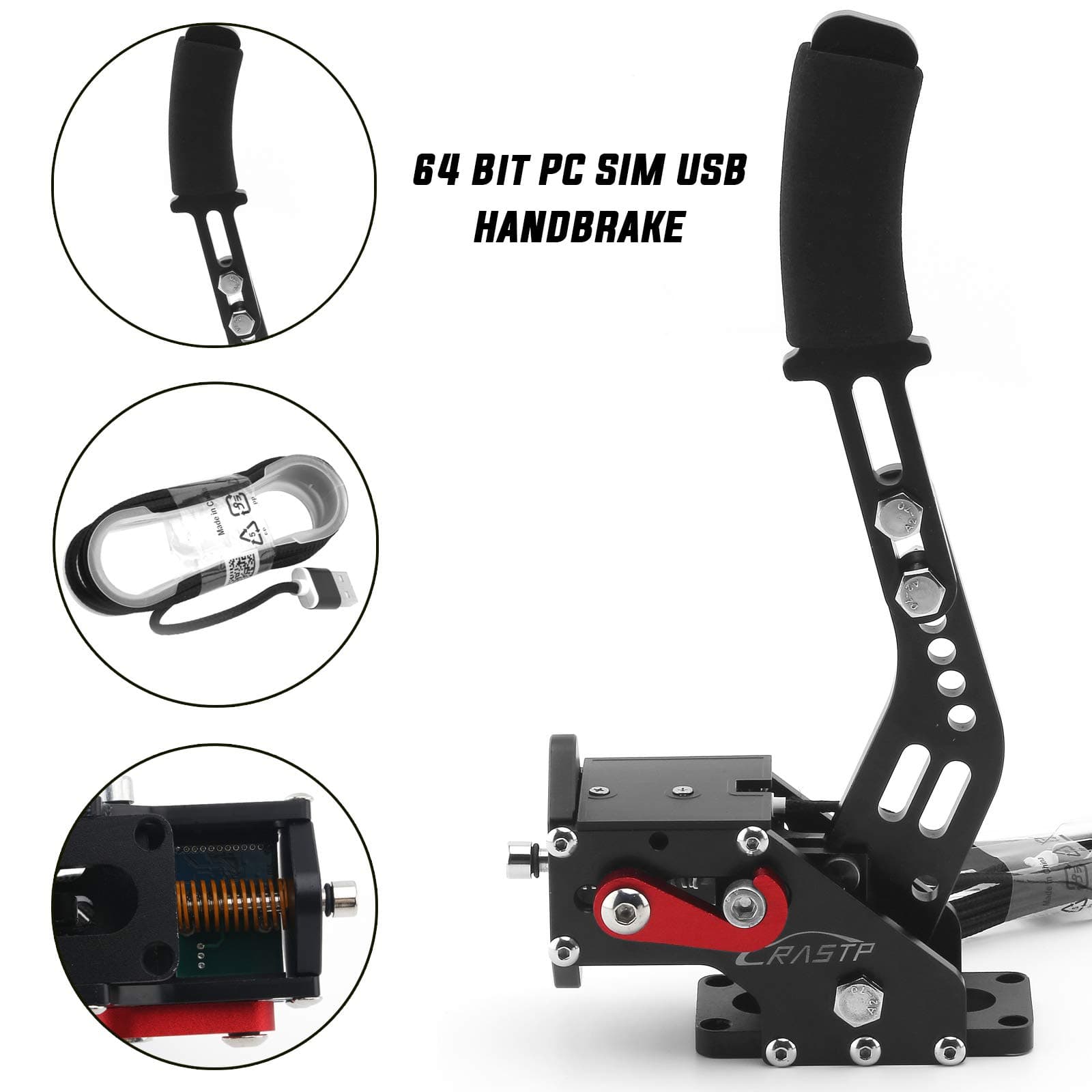 RASTP 64Bit PC USB Handbrake SIM for Racing Games Logitech G27 G25 G29 T500 T300 Fanatecosw LFS Dirt RALLY.2, Black, Without Clamp