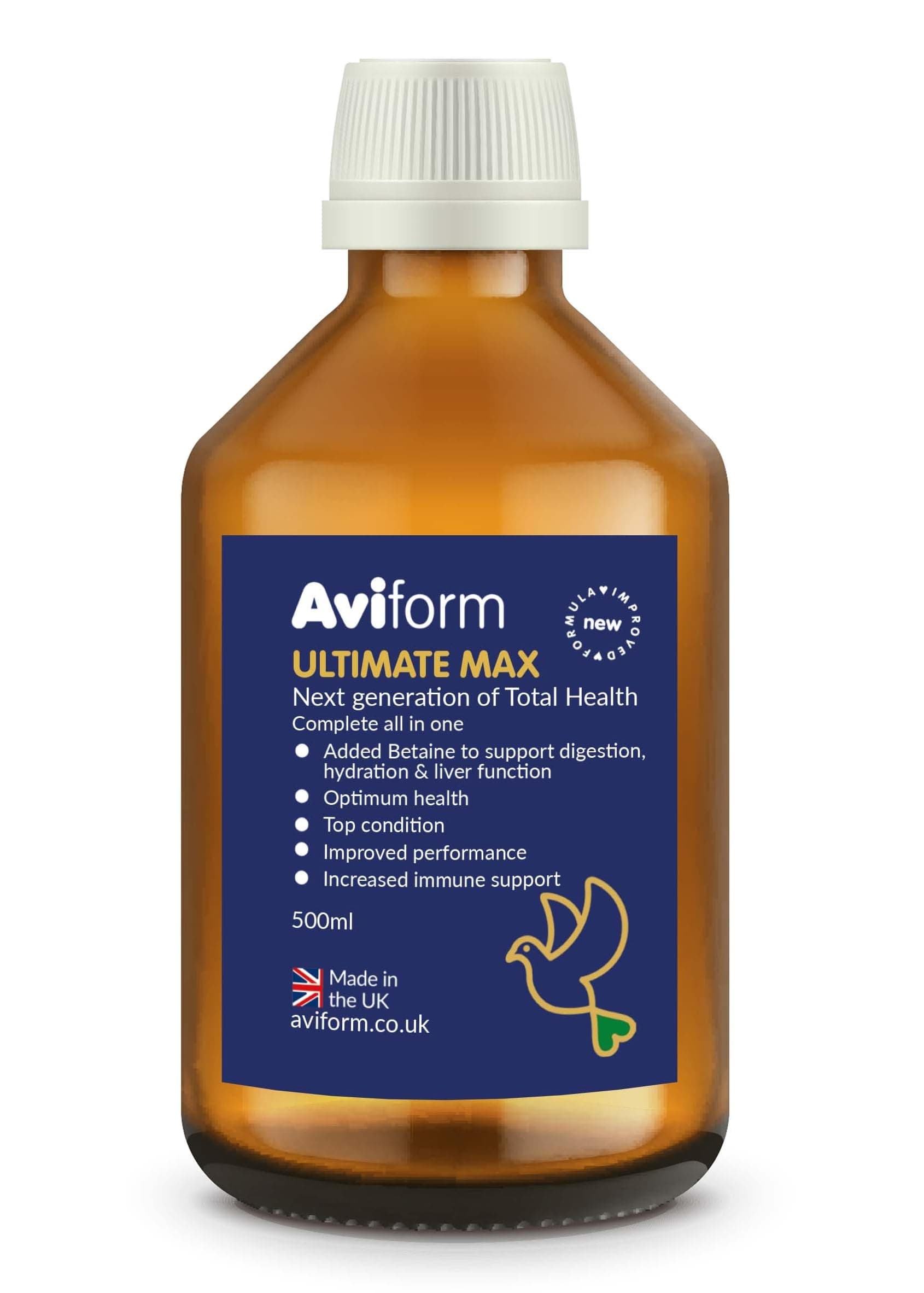 Aviform Ultimate Max Racing Pigeon Vitamins, Complete Bird Health Tonic Supplement - 500ml, 1000 Doses, Unique Racing Pigeon Supplies and Pigeon Multivitamins