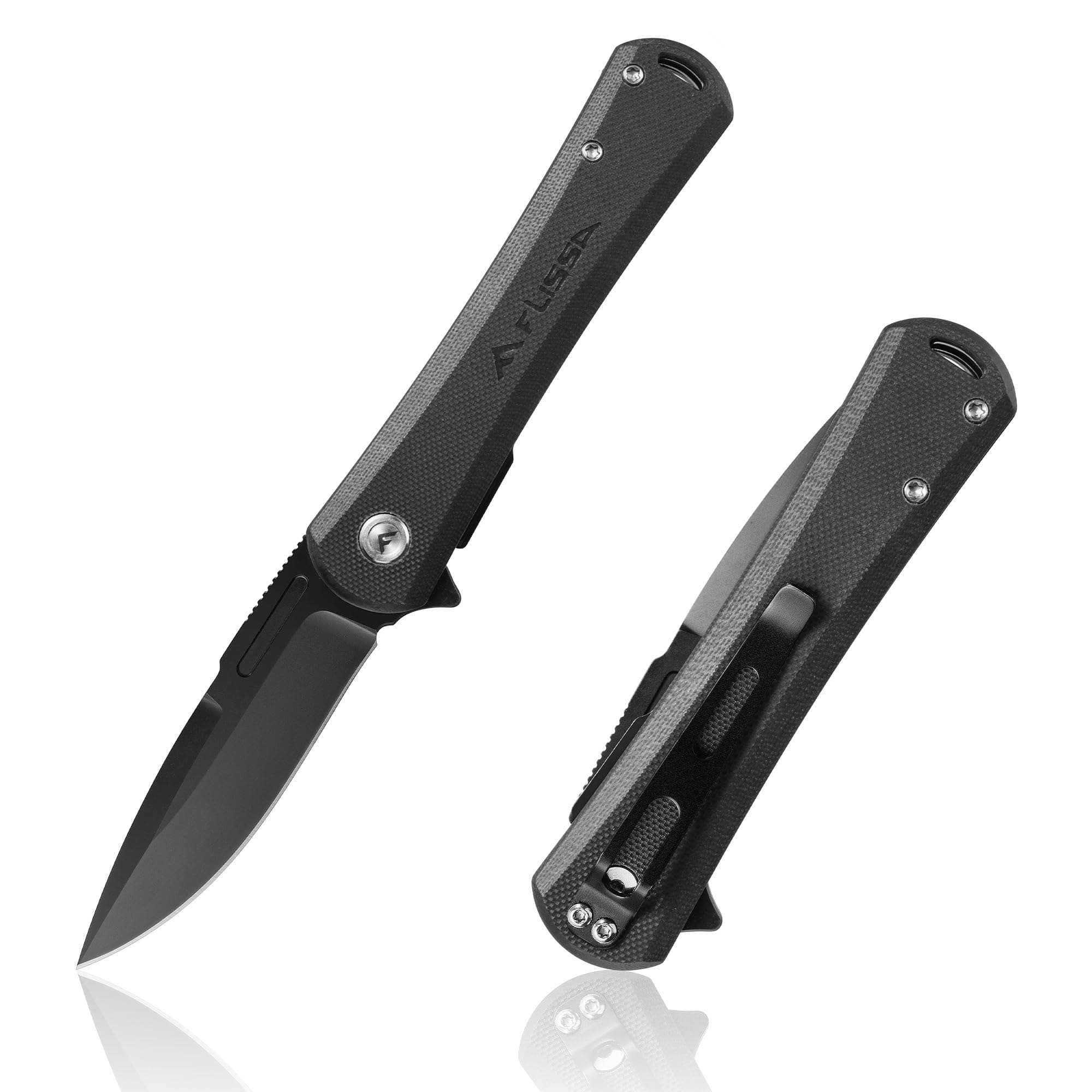 FLISSA Folding Pocket Knife, 4.5" G10 Handle EDC Knife with D2 Steel Blade, Liner lock and Pocket Clip, Tactical Knives for Men Women, Uesd for Outdoor, Survival, Hunting and Camping (Black)