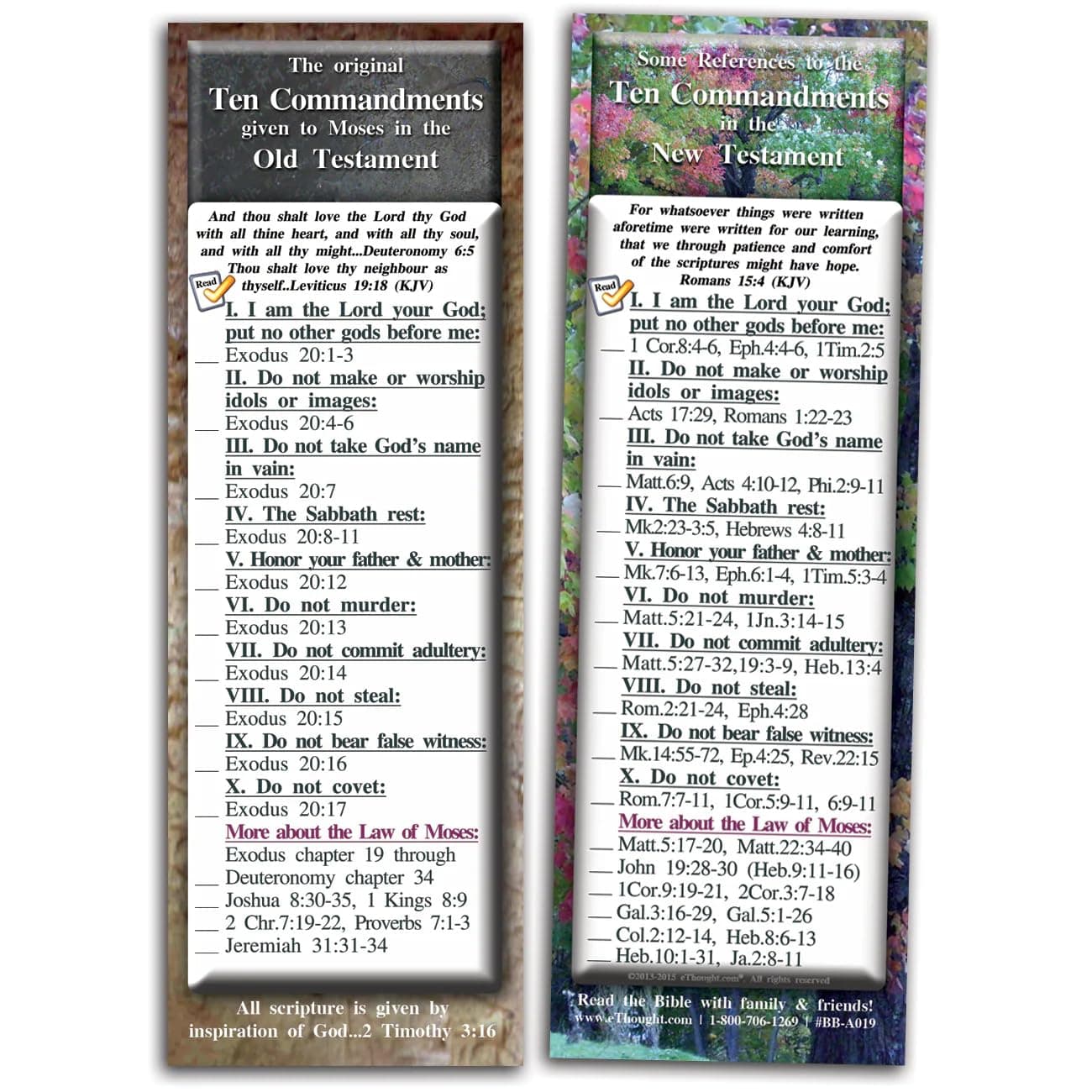 eThought Bible Verse Cards, by - The Ten Commandments - Pack of 25 Bookmark Size Cards (2.75" x 8.25") (BB-A019-25-2.75x8.25)