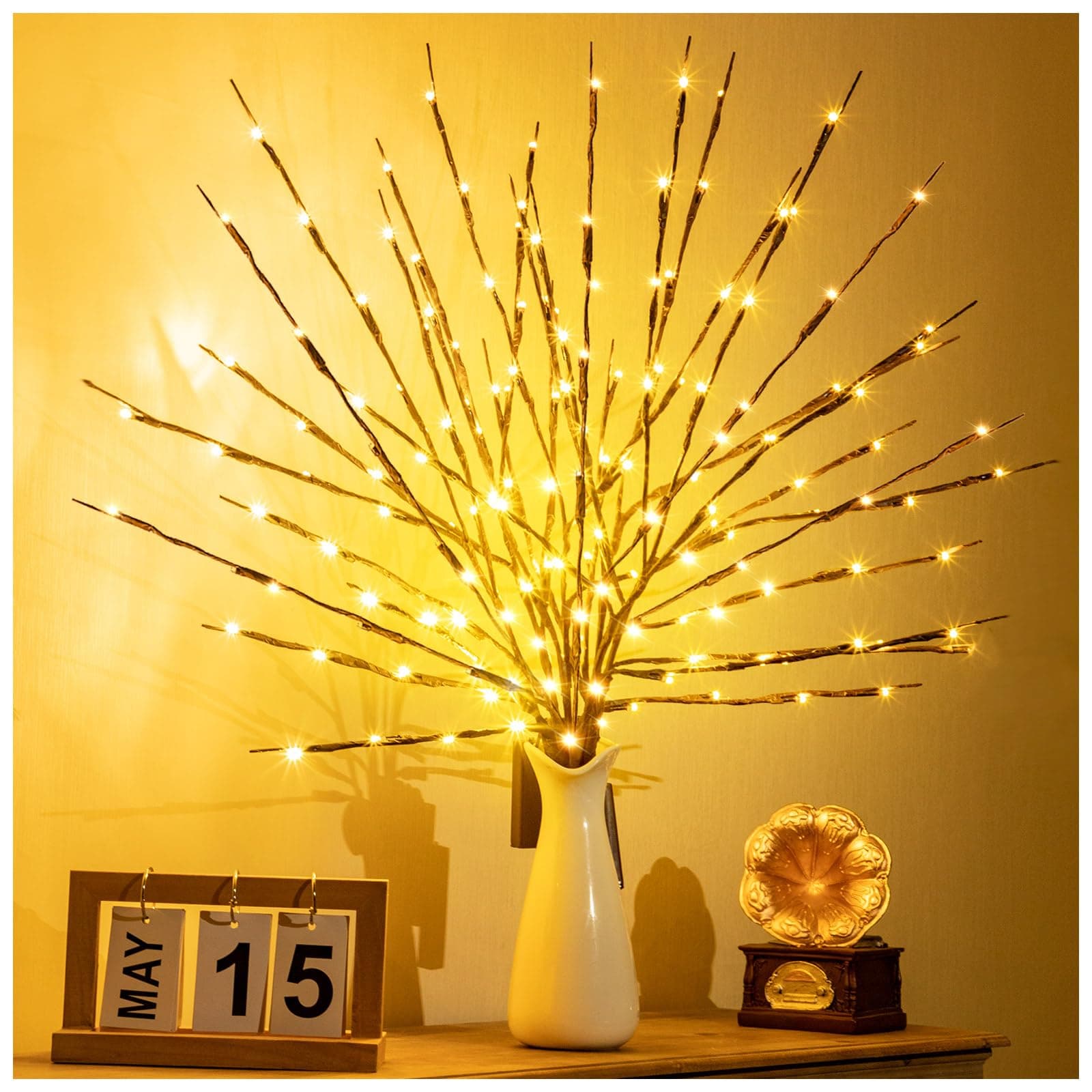 KXCOFTXI 1PCS Lighted Twigs, Lighted Branches with 20 Bright Bulbs, Prelit Branches, Lighteds Tree Branche for Indoor, Lights Battery Operated for Home Romantic Decoration, 30 Inch (Warm Yellow)