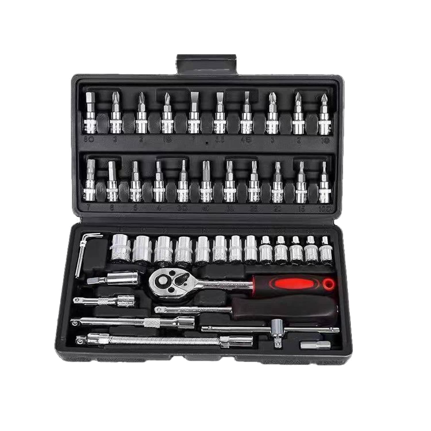 Azonee 46 Pcs Socket Wrench Set, 1/4 inch Drive Socket Ratchet Wrench Set, Automotive & Household Repair Socket Kit, Metric Socket Wrench Repair Tools