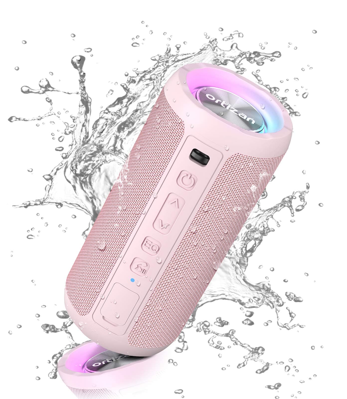 Ortizan Bluetooth Speaker, Portable Wireless Bluetooth Speakers With Led Light, Louder Volume & Enhanced Bass, IPX7 Waterproof, 30H Playtime, Durable Loud Speaker Bluetooth for Travel, Outdoor - Pink