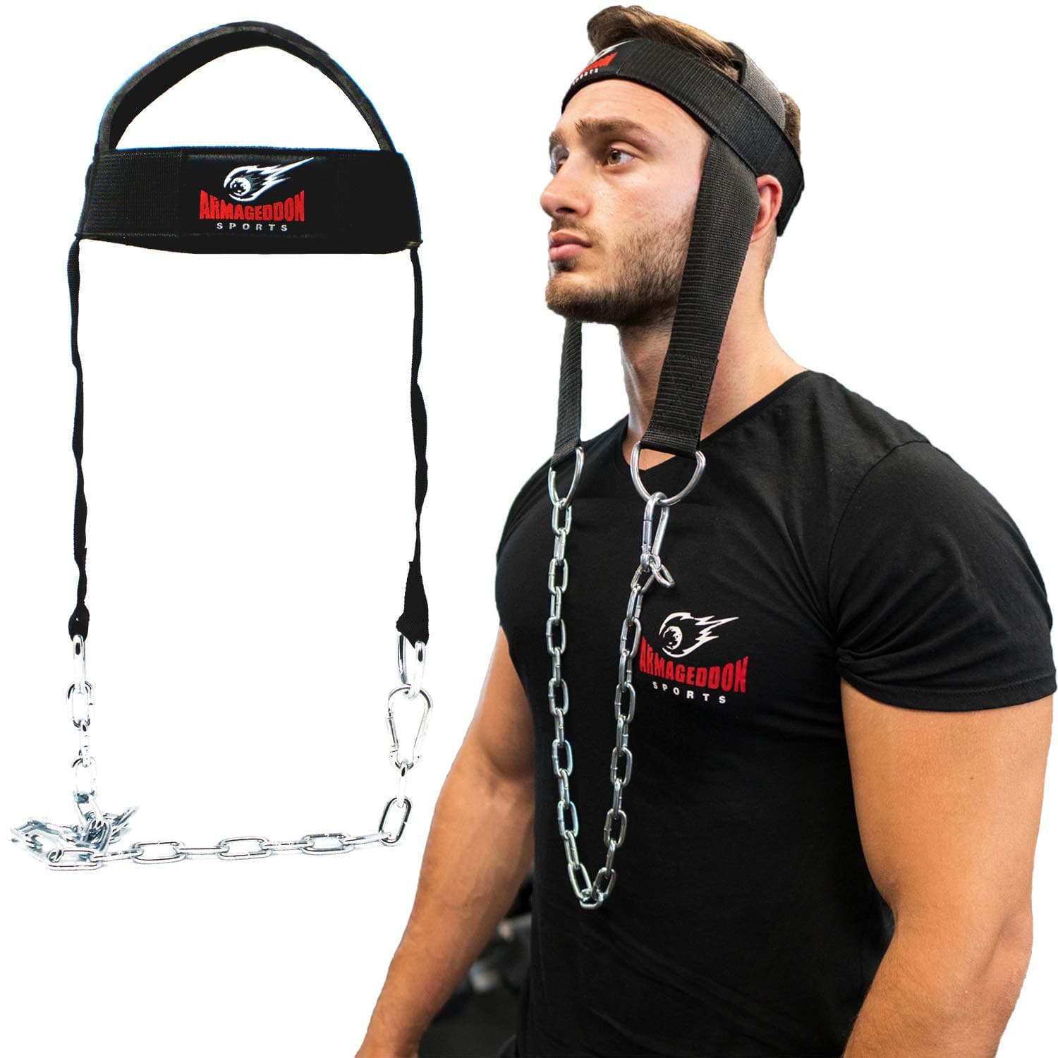 ARMAGEDDON SPORTS Head Harness Neck Strap Training Development Thick Neck Builder Strength Resistance Hat with Chain for Exercise Weighlifting