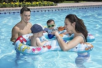Poolmaster Mommy and Us Dual-Child Baby Pool Float for Two Kids, Infant and Toddler Swim Rider with Adult Ring Opening for Adult and Chidren to Float together (Ages 8–24 Months)