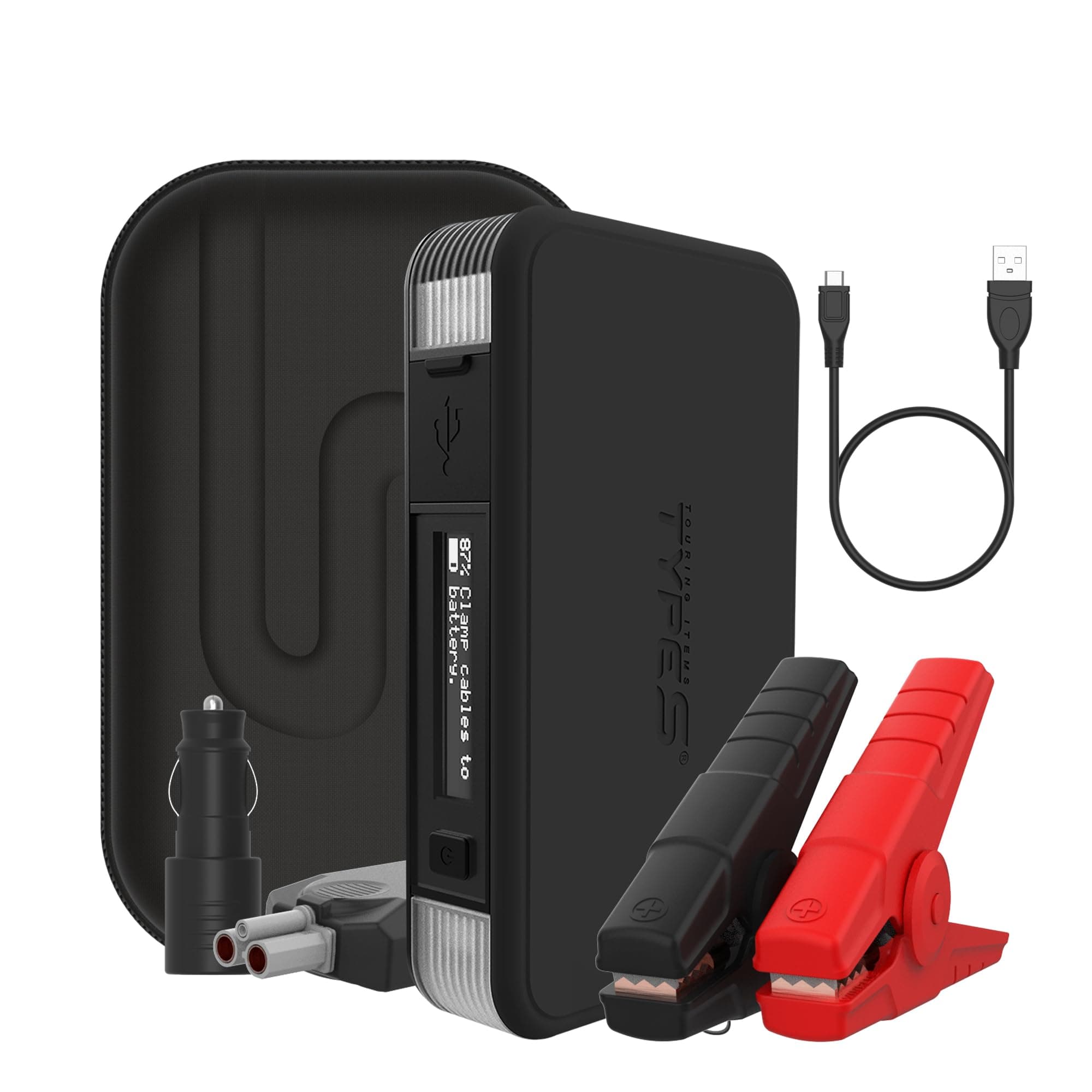 Type S Dynamic Light DL20 1000A Car Battery Jump Starter 12V 6L Gas 3L Diesel LCD Display, Car Jumper Starter Portable Charger, Jump Box, Power Bank, Emergency Hazard Lights, UL Listed - Black