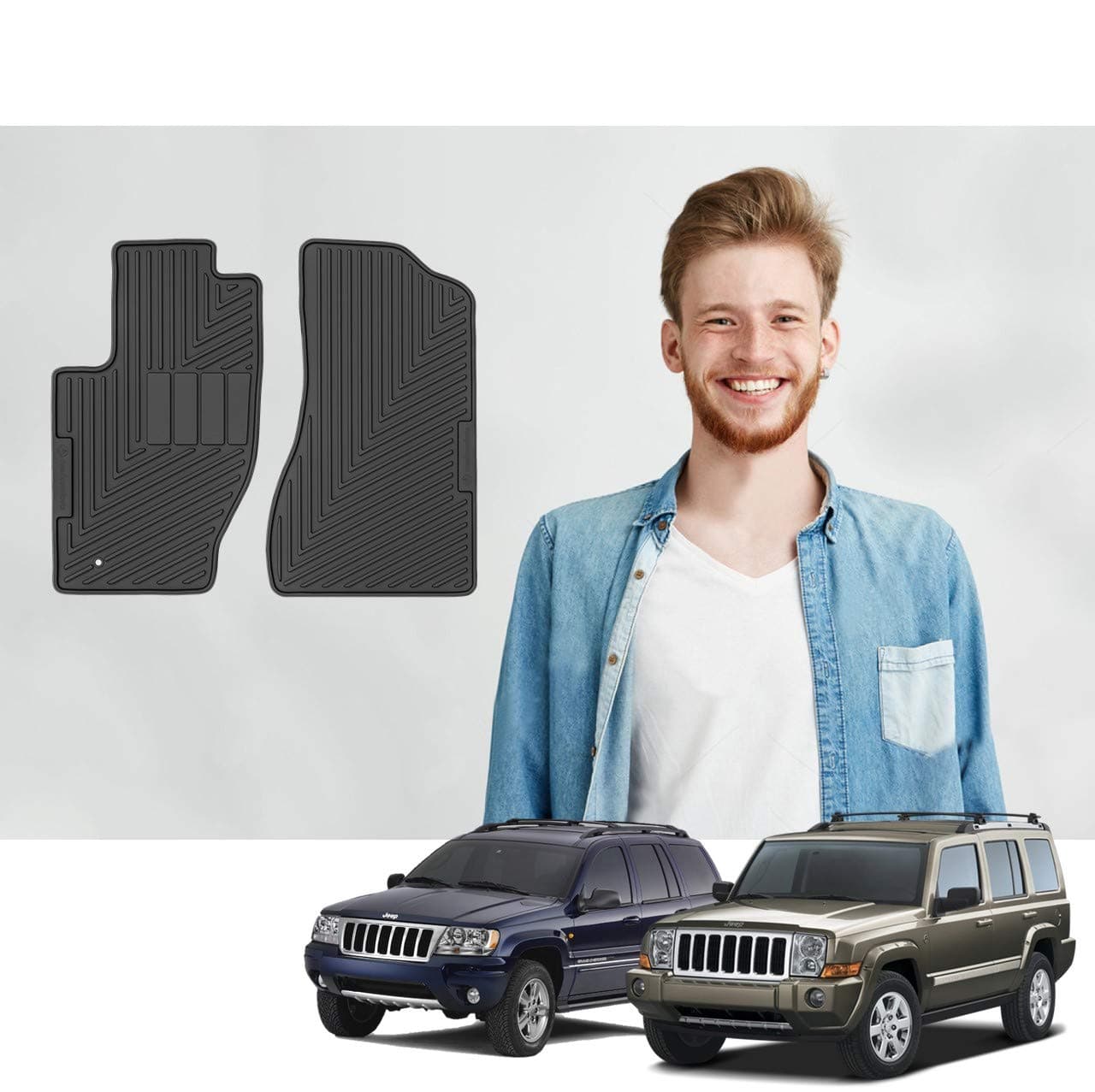 Custom Fit Jeep Commander 2006 2007 2008 2009 2010 & Grand Cherokee 1999 2000 2001 2002 2003 2004 2005 2006 2007 2008 2009 2010 Car Floor Mats - All Weather Protection - Front Row Only (2pcs) (Black)