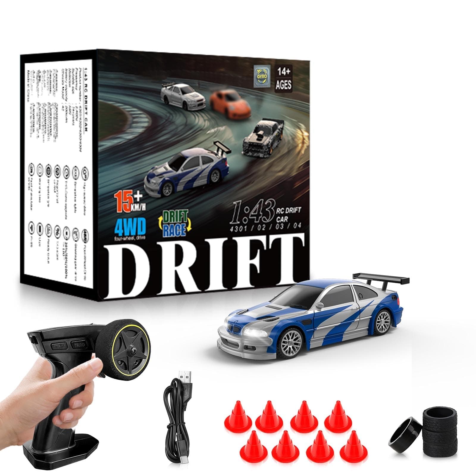 - RC Drift car, 1/43 Mini Rc Drift car with Gyroscope, 2.4GHz Full Proportional Remote control Cars, 4WD High Speed Racing with Lights, Racing Tires, Model Cars Gift for Adults, Kids, Boys, Girls