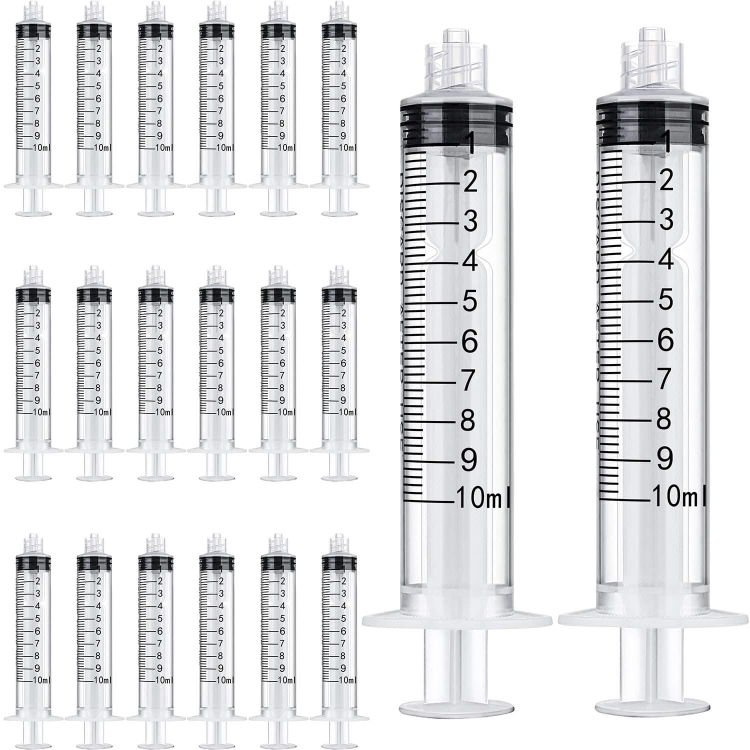 TecUnite 20 Pack Plastic Syringe Luer Lock with Measurement, No Needle 10 ML
