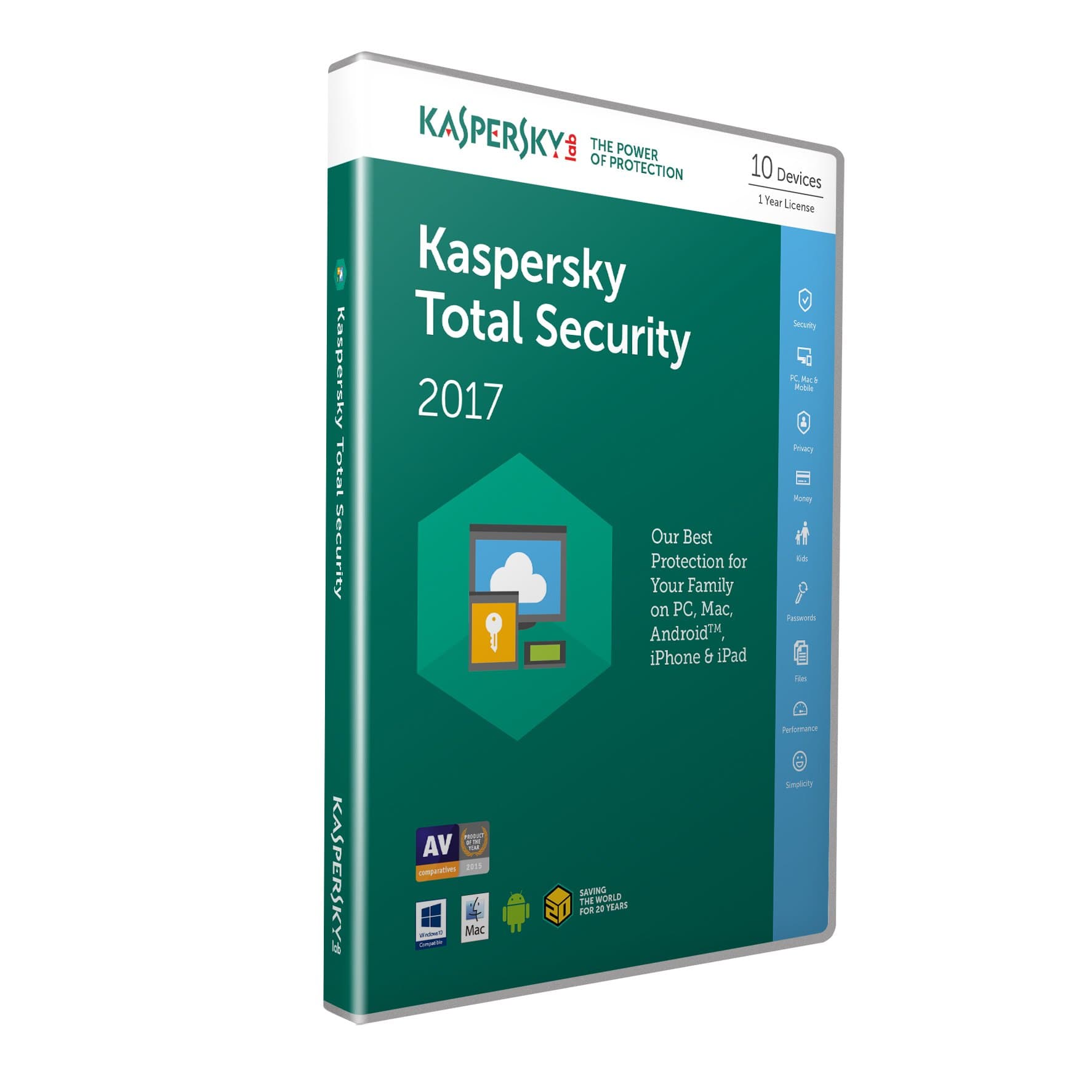 Kaspersky Total Security 2017 | 10 Devices | 1 Year | PC/Mac/Android | Download