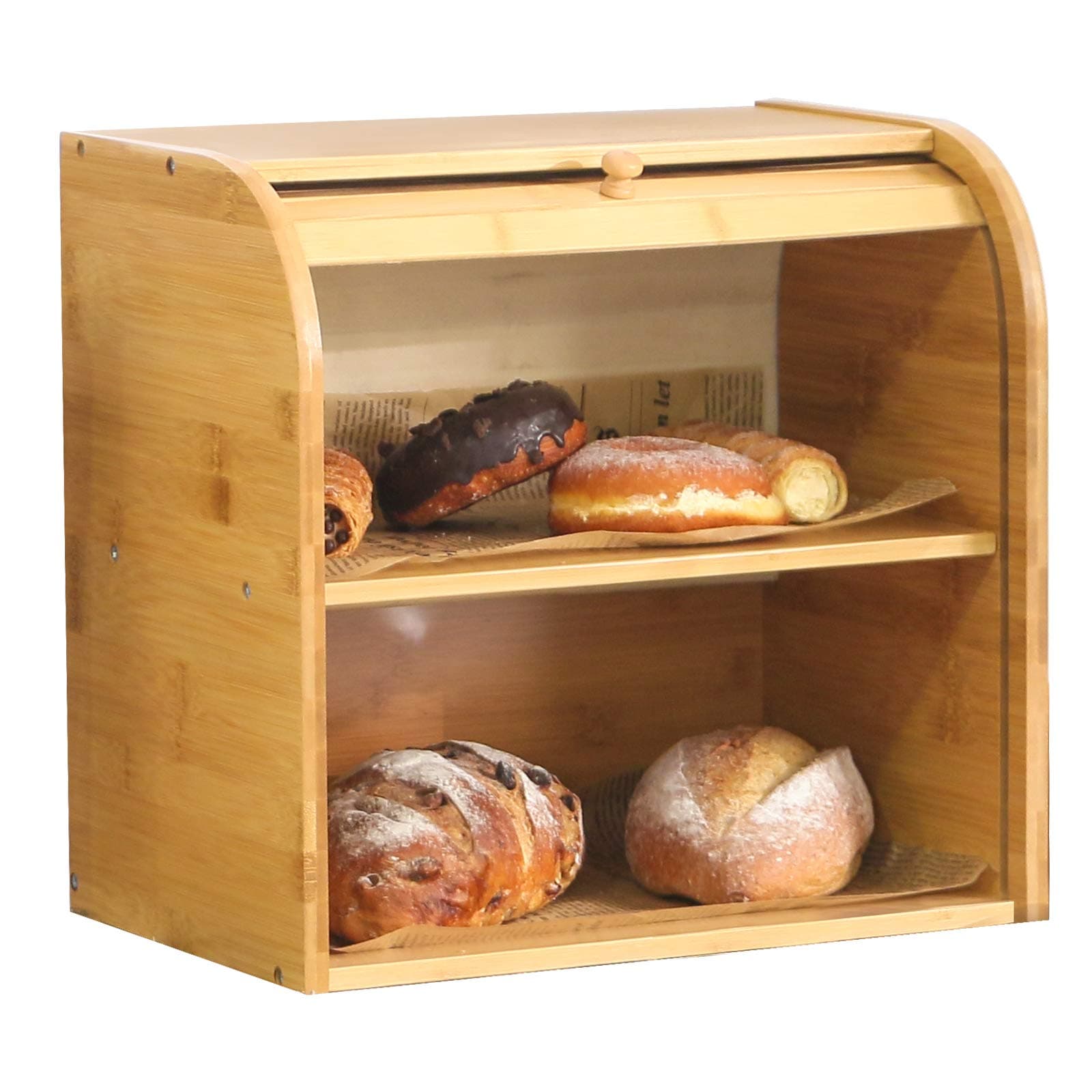 2-Layer Self assembly Bamboo Bread Box