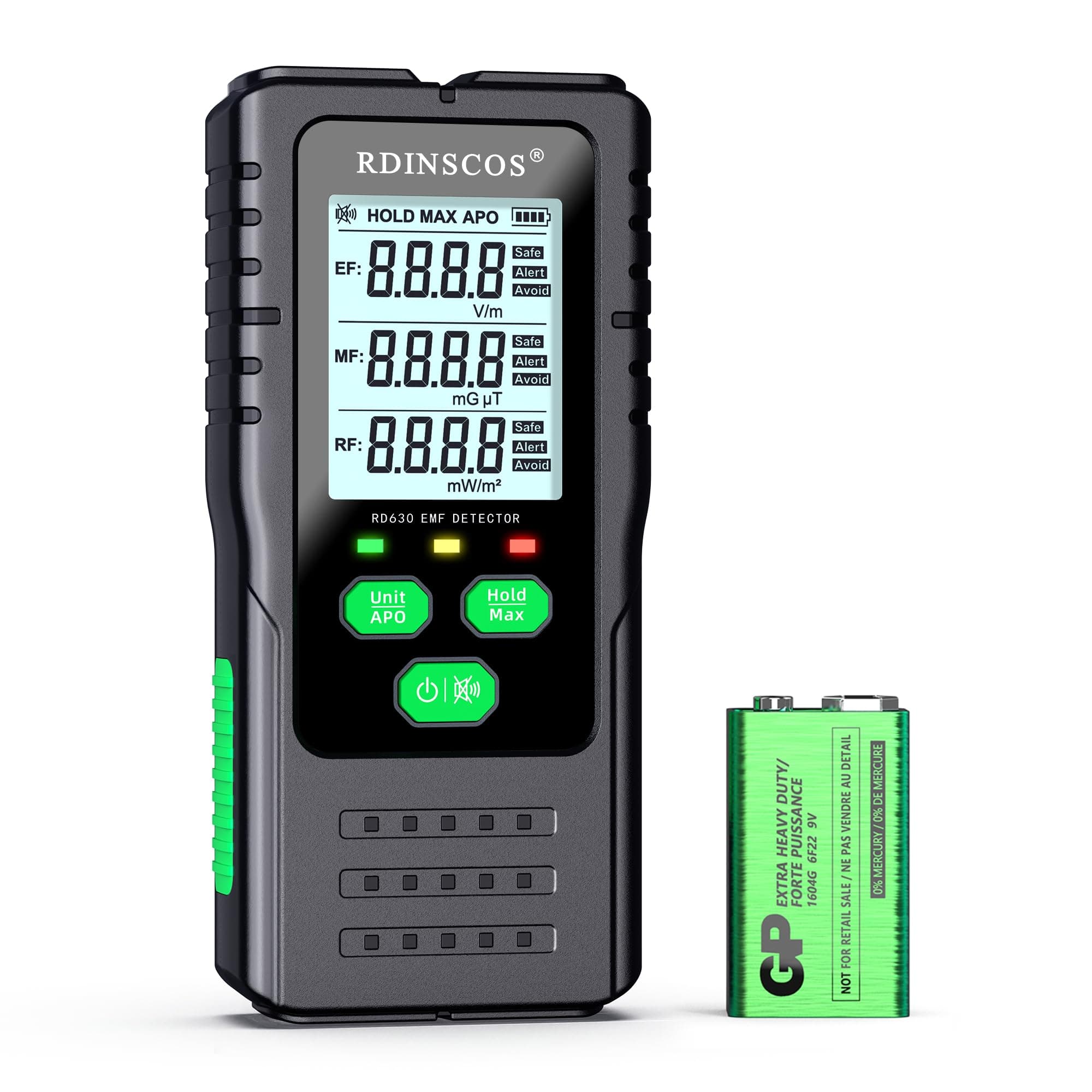 EMF Meter, 3-in-1 Digital Electromagnetic Field Radiation Detector Hand-held Digital LCD EMF Detector, Great Tester for Home EMF Inspections, Office, Outdoor with a 9v Battery (RD630)