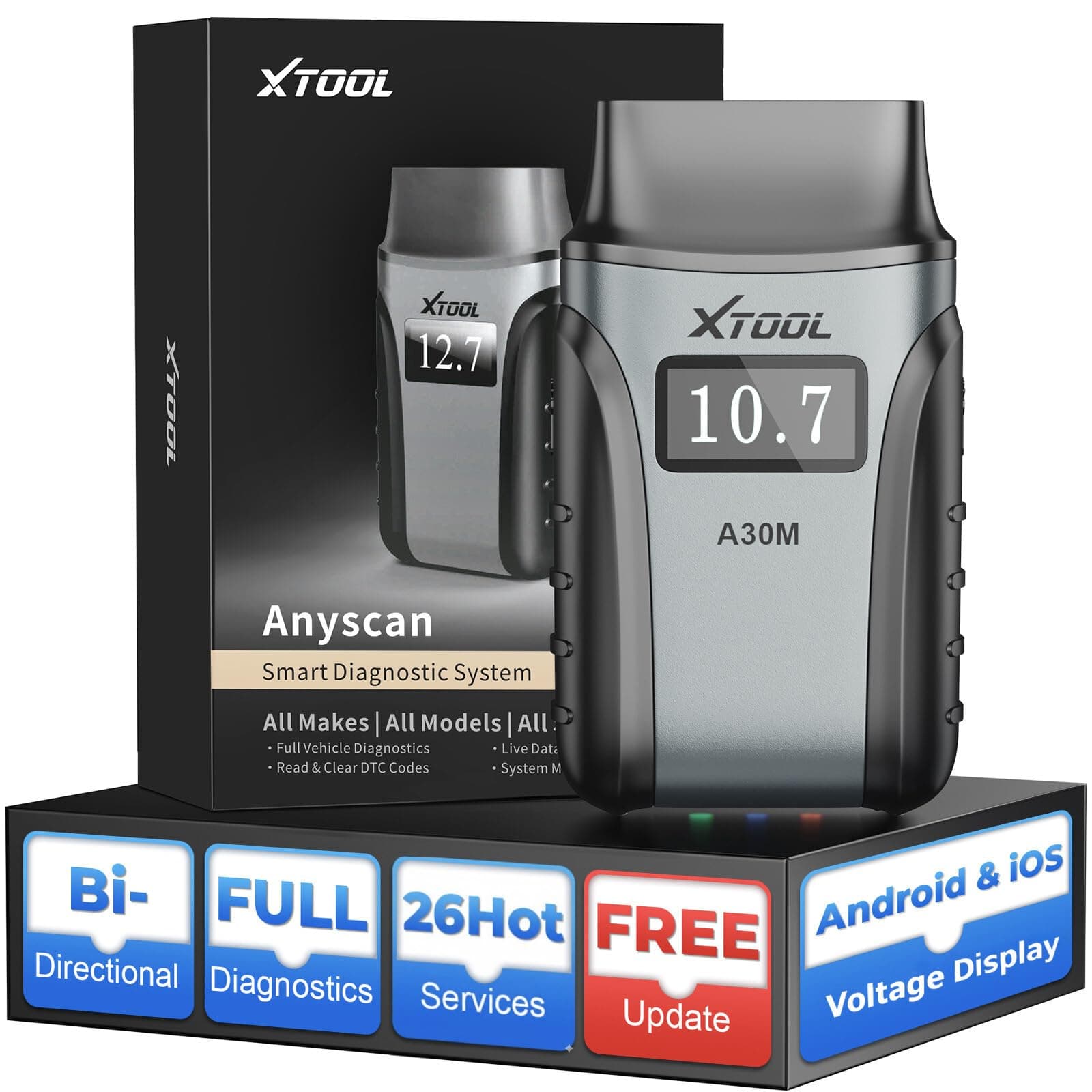 XTOOL A30M OBD2 Scanner Bluetooth, Car Diagnostic Tool with 26+ Reset, Bi-Directional with All System Diagnostic Scanner, DPF Regeneration Tool for Android & iOS, Lifetime Free Update, CAN FD