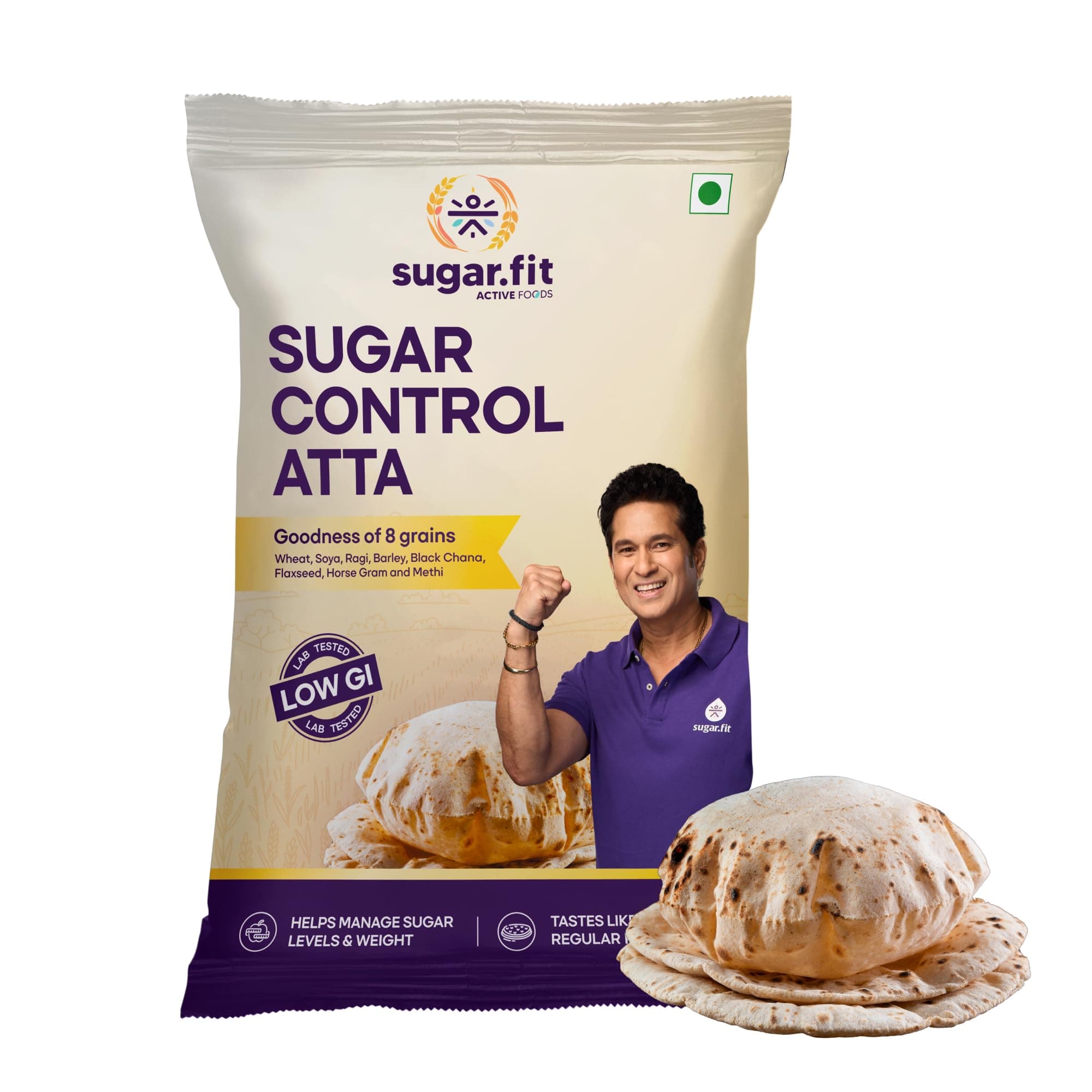- Sugar.fit Multigrain Atta 1 KG | Low GI | Sugar Control | 8-in-1 multigrain flour, sharbati wheat, ragi, millets, soybean, fenugreek & more, diabetic-friendly, 20% lower GI , high protein & fiber, healthy weight (Pack of 1)