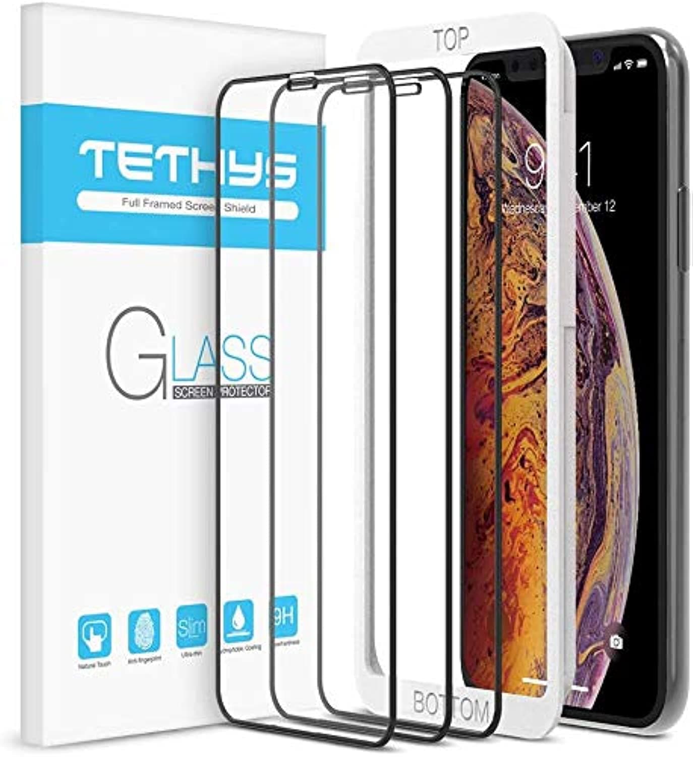 TETHYS Glass Screen Protector Compatible iPhone XR (6.1") [3-Pack] [Edge to Edge Coverage] Full Protection Durable Tempered Glass Apple iPhone XR w/Guidance Frame Included (Pack of 3)