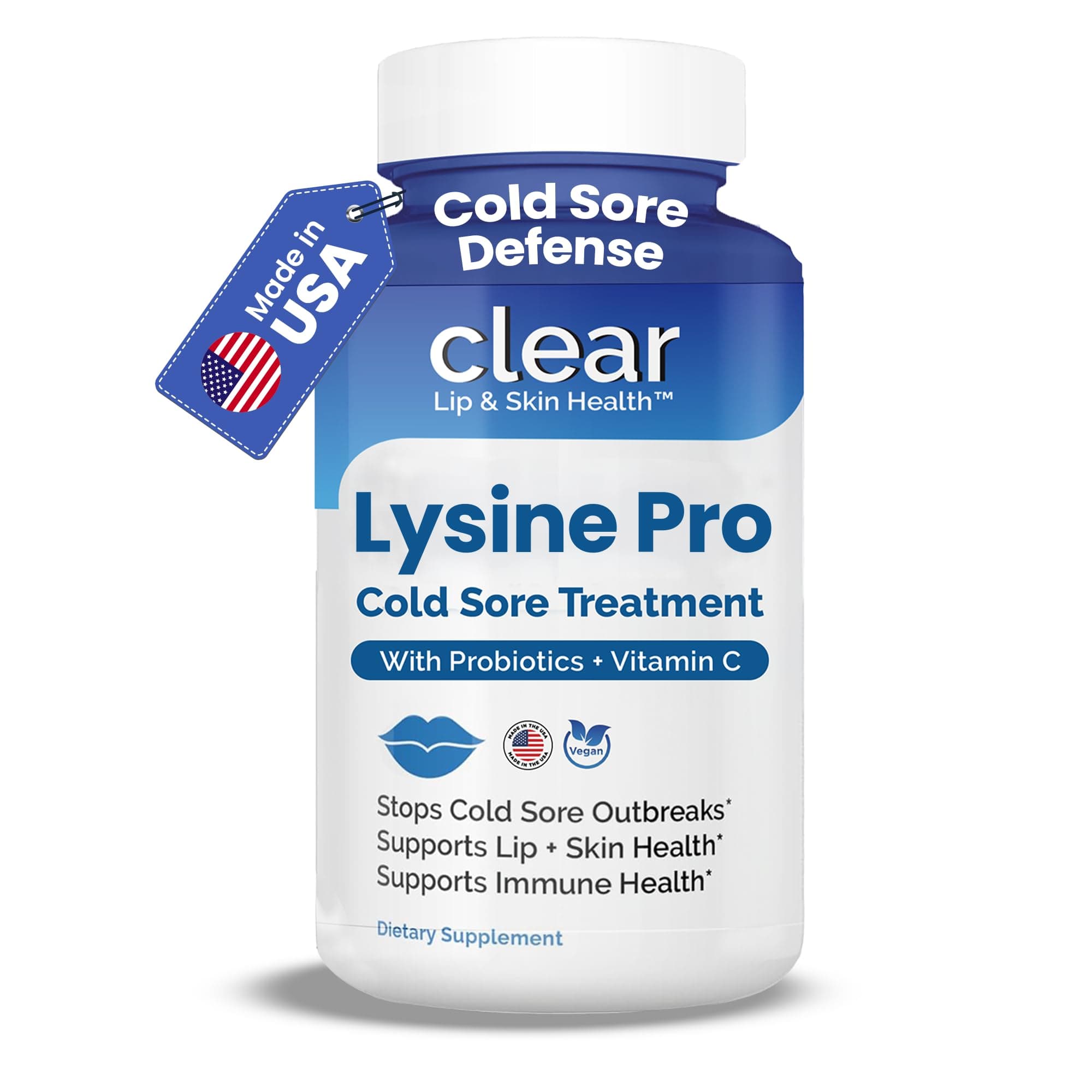 Lysine Cold Sore Treatment for Lips with Pre-Probiotics & VIT C | 1 Month Supply | Supercharged Lysine Capsules with Rhamnosus & Acidophilus for Cold Sores Relief, Skin + Gut Health & Immune Support