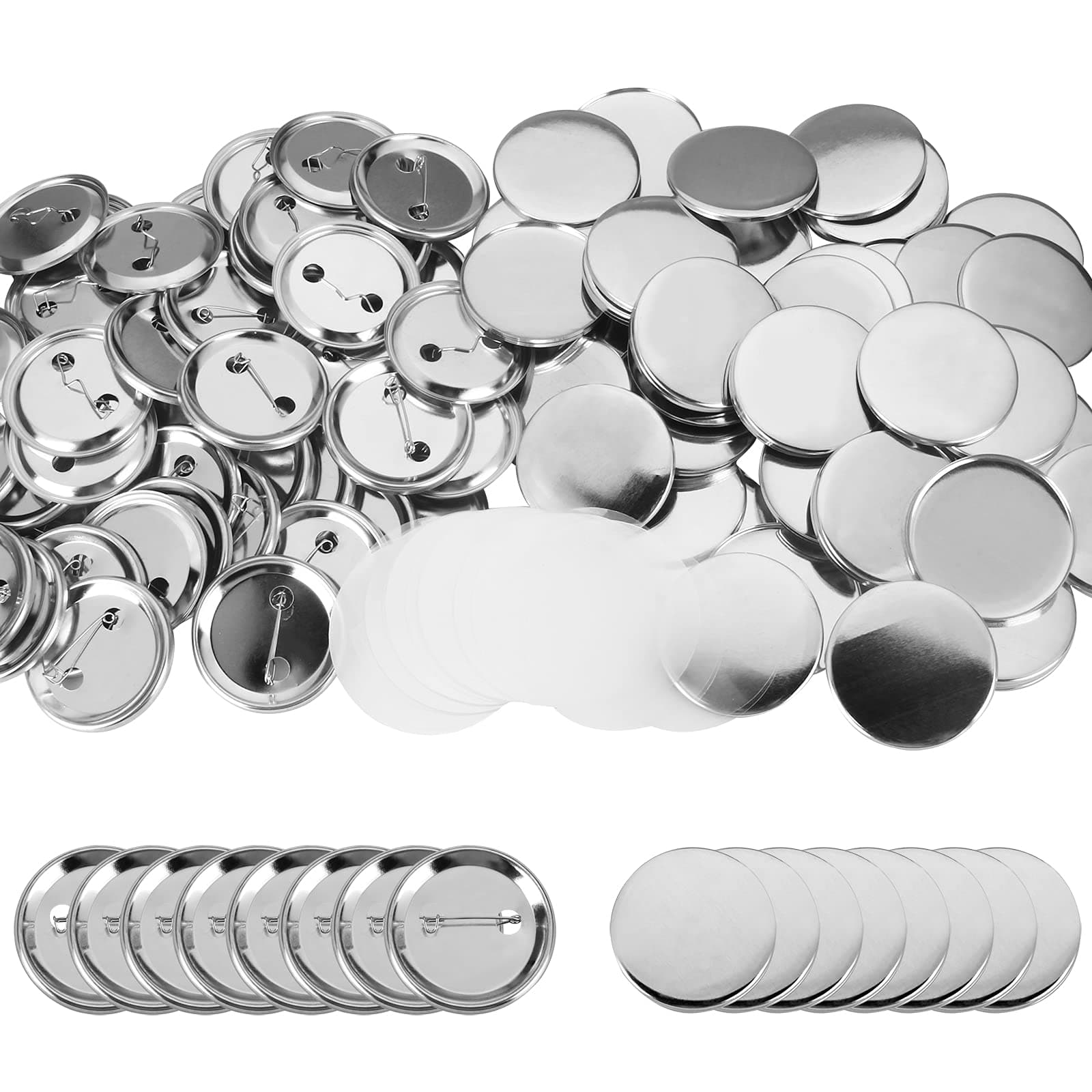 100 Pieces Blank Button Badge Parts for Button Maker Machine, Metal Shells Metal Back Cover and Clear Mylar Components, DIY Crafts Arts Supplies for Presents, Souvenirs (32mm)