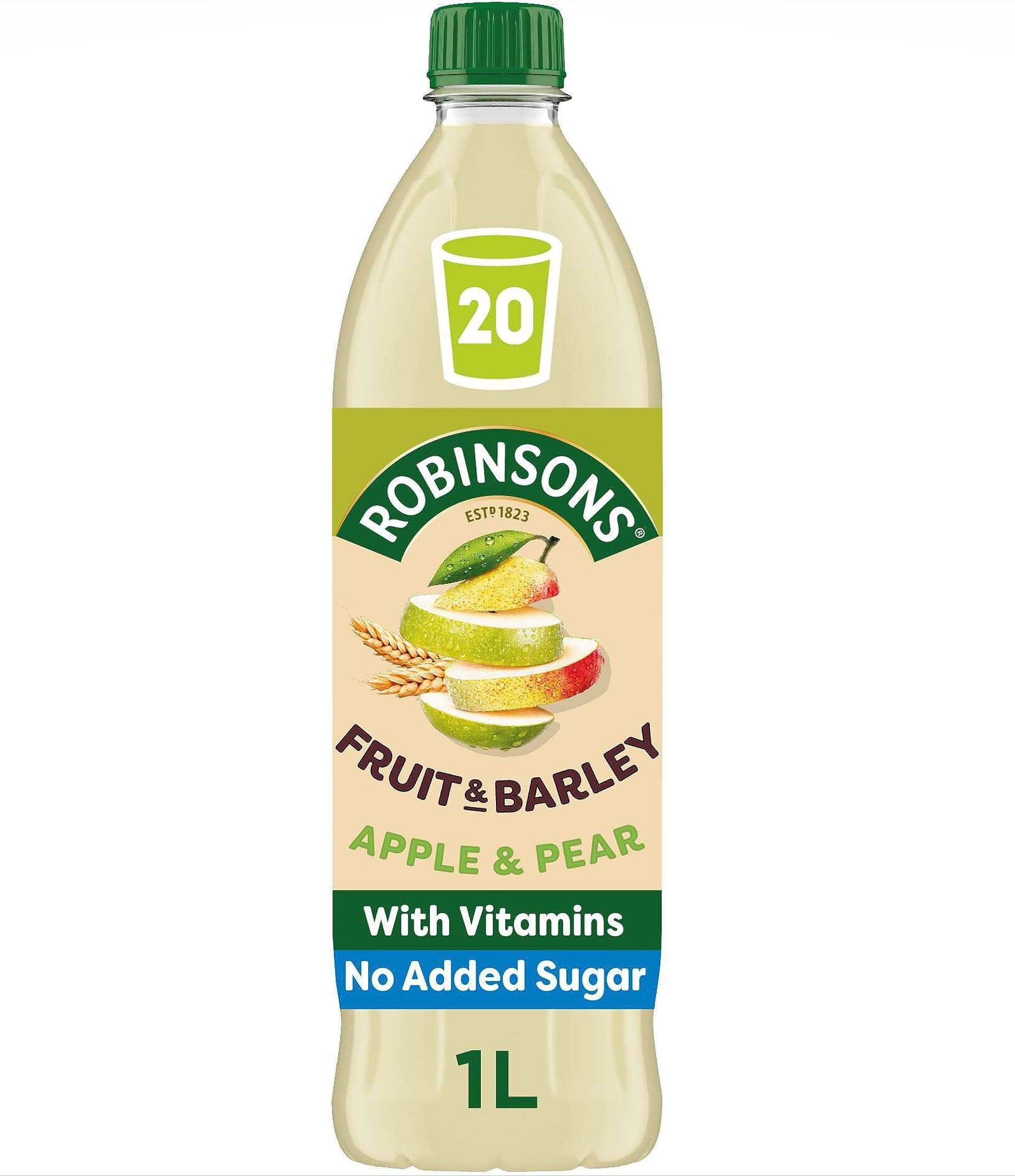 Fruit and Barley Real Fruit Squash, Low Calorie. Apple and Pear, 1 Litre, 20 Servings
