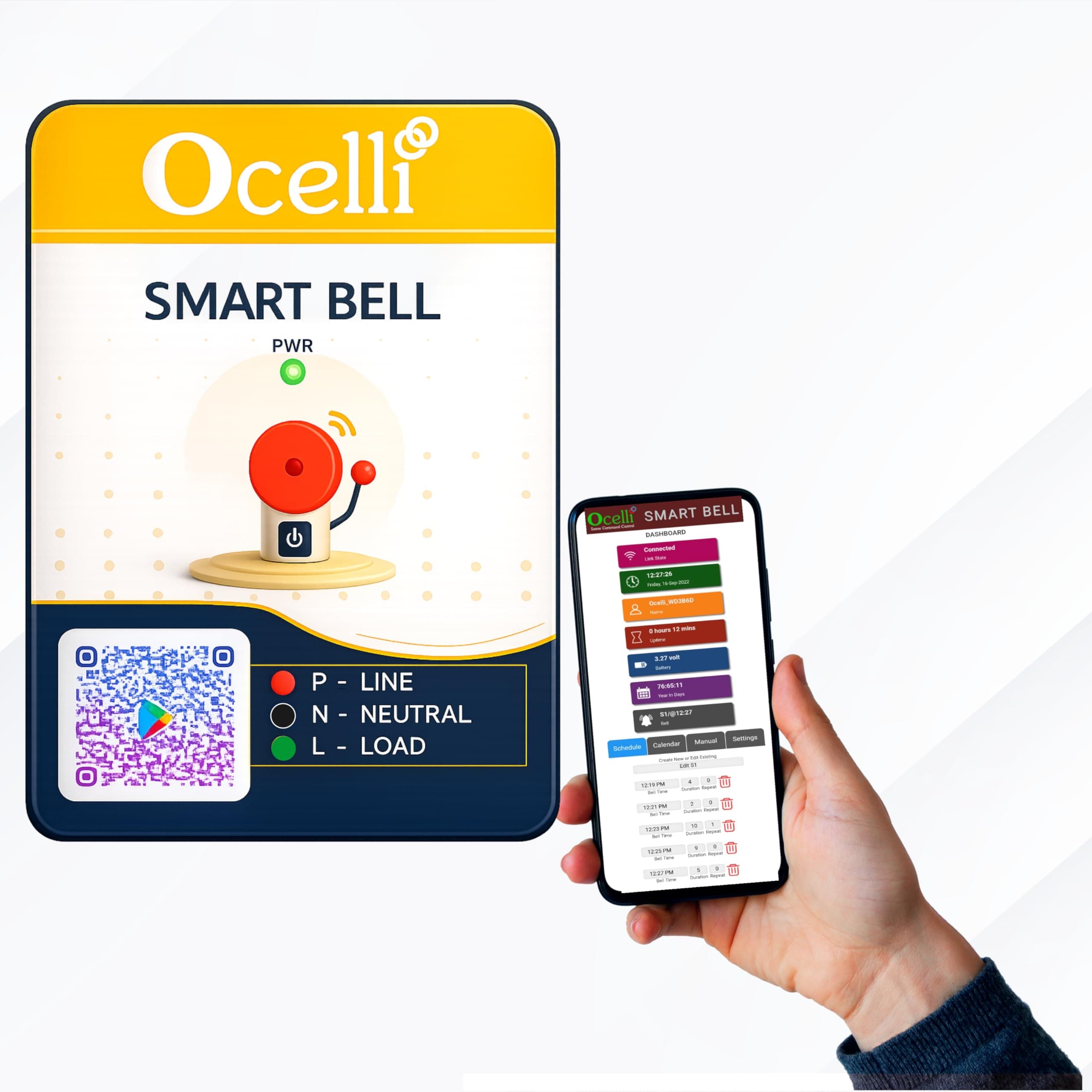 OCELLI School Bell Timer Smart Automatic Bell Management System - 3 Seasons - 20 Sessions/Bells Per Day + Unlimited Holidays. Standard Non-Display Model