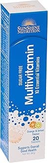 Sunshine Nutrition Multivitamins Effervescent 20 Tablets | With 10 Essential Vitamins | Orange Lemon Flavor