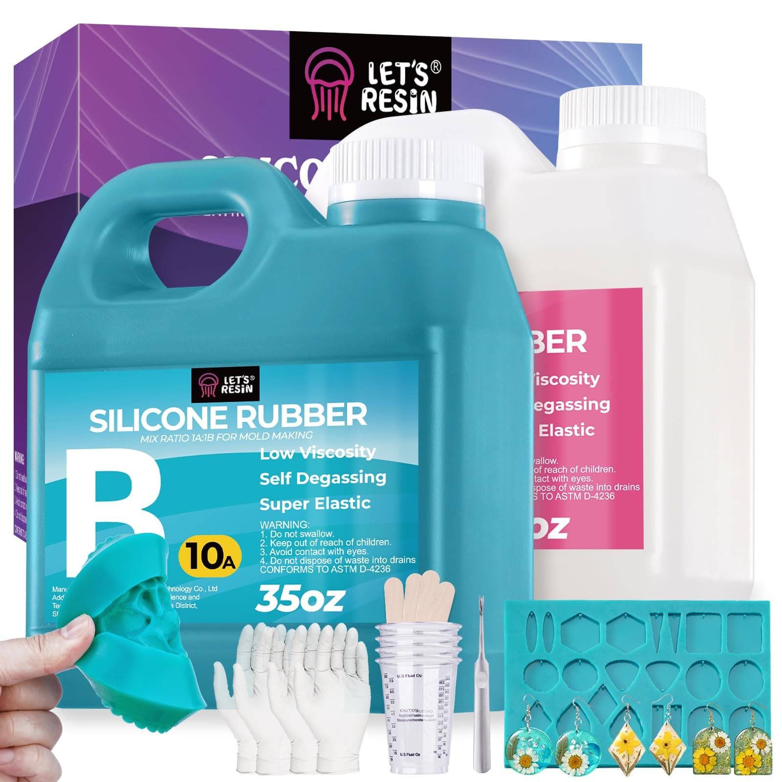 Super Elastic Silicone Mold Making Kit 10A,70.5oz Teal Color Mold Making Liquid Silicone Rubber, Ideal for Casting Resin Molds/Silicone Molds/Candle Molds (2KG)