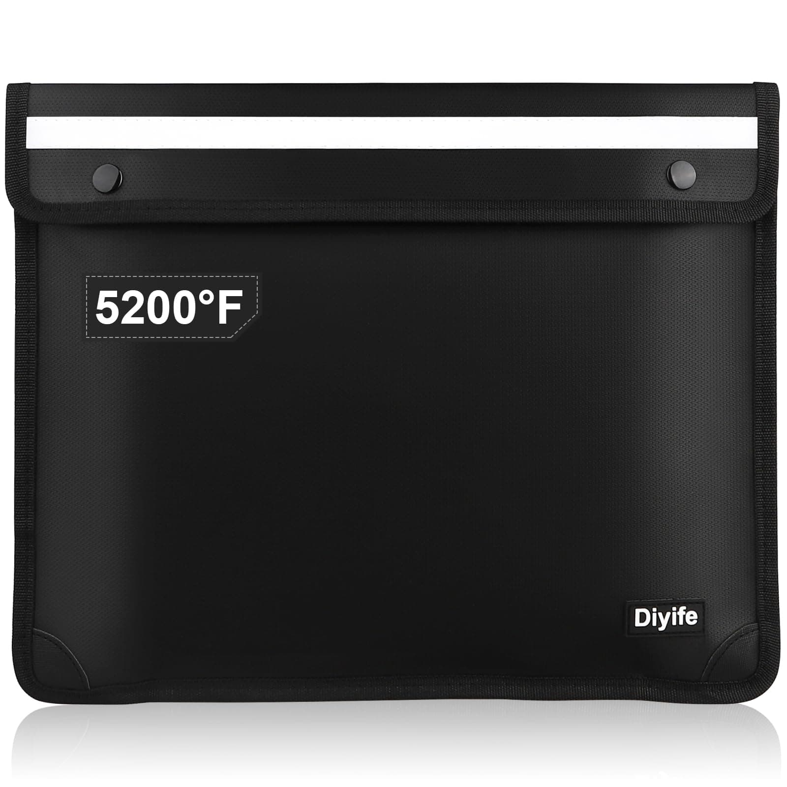 Fireproof Document Bag, [5200°F Fireproof & Waterproof] Diyife 15" x12" Silicone Coated Fire Safe Pouch, Large Capacity Money Bag with Night Reflective Strip for Documents Jewelry Valuables