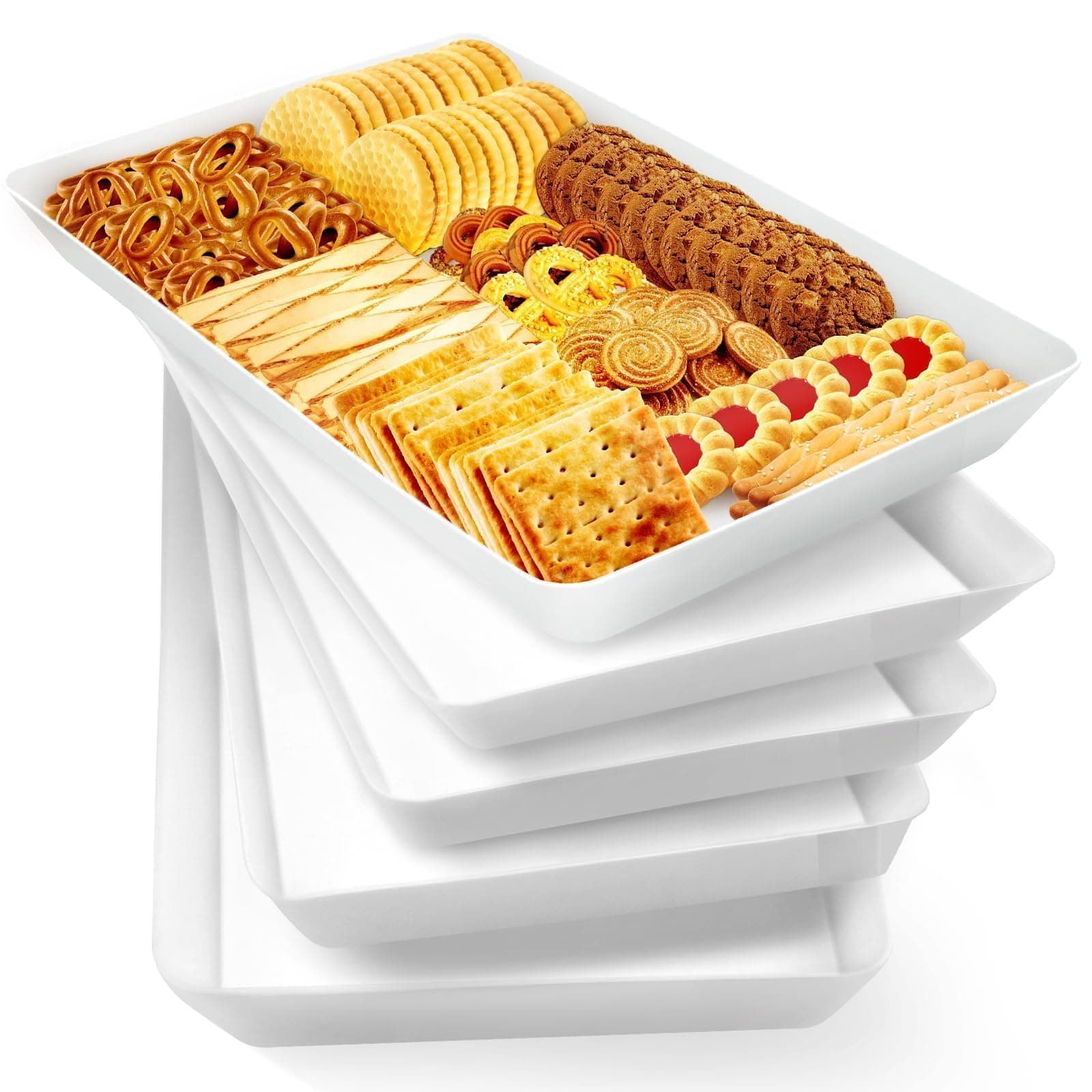 WOWBOX 5 pcs Serving Tray for Entertaining, Serving Platters for Fruit, Cookies, Dessert, Snacks, Reusable Plastic Trays for Serving Food and Pantry Organization in Kitchen & for Parties