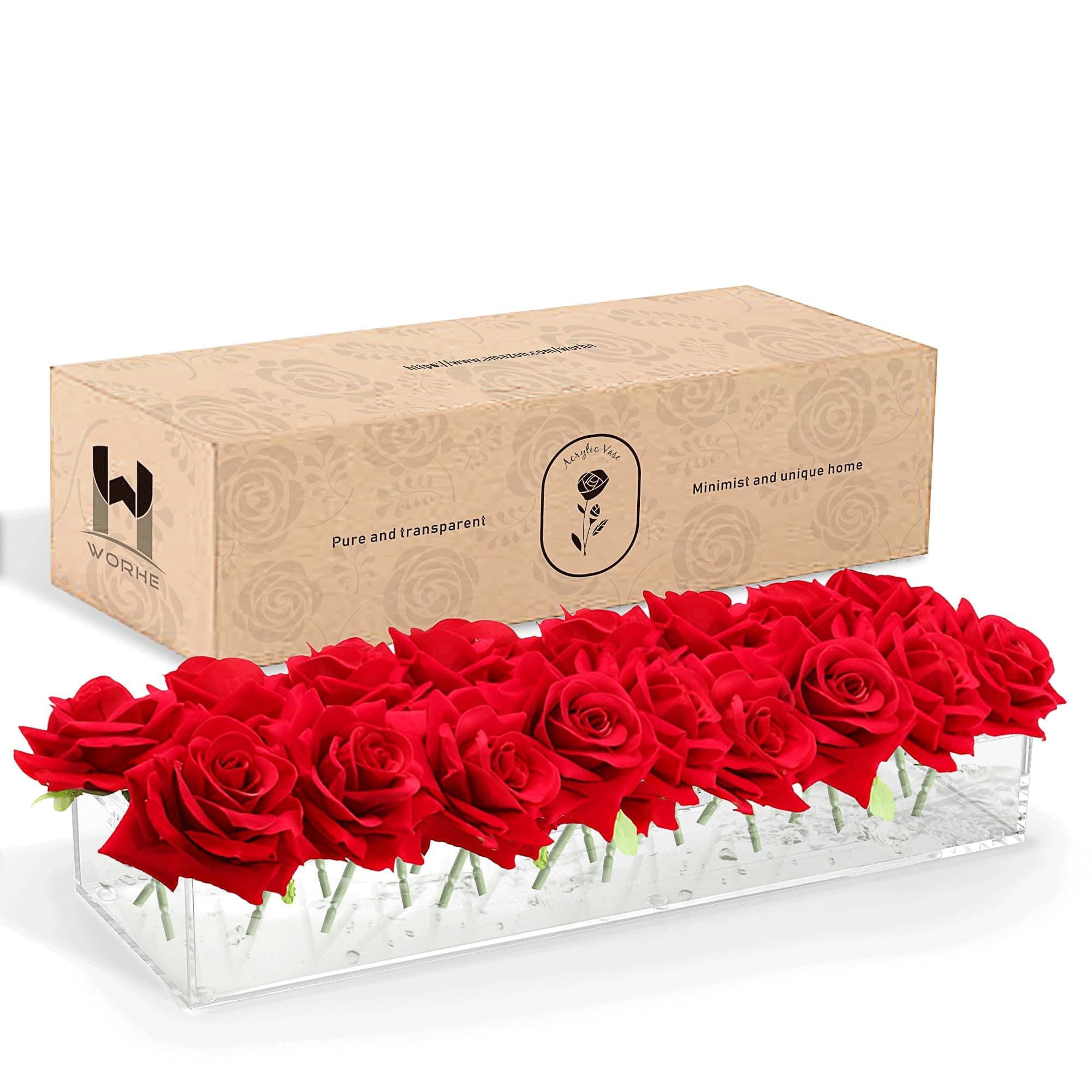 WORHE Flower Vase Clear Acrylic Long Rectangular 15.7 Inches Floral Arrangements Decorative Centerpiece for Wedding Dining Table Decor Container for Home Decor (CH450)