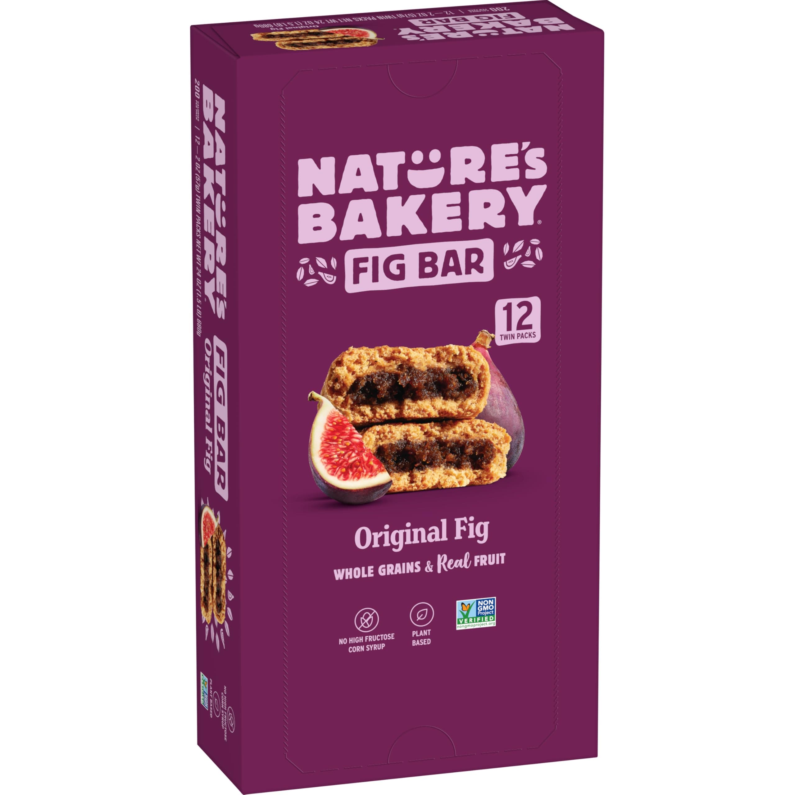 Nature’s Bakery Whole Wheat Fig Bars, Original Fig, Real Fruit, Vegan, Non-GMO, Snack bar, 1 box with 12 twin packs (12 twin packs)