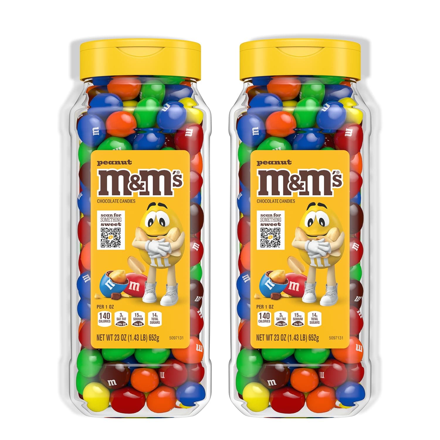M&M's Peanut Candy Jars, Assorted Chocolate Candies, Party Size Bulk, Movie Night Treats, Buffet Chocolates, Resealable and Recyclable, 23 Ounces Each, Pack of 2