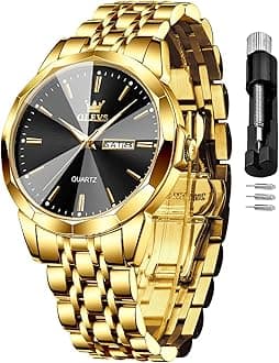 Men's Watch Luxury Business Dress Watch UK Diamond Design Quartz Stainless Steel Waterproof Luminous Week Calendar Gift