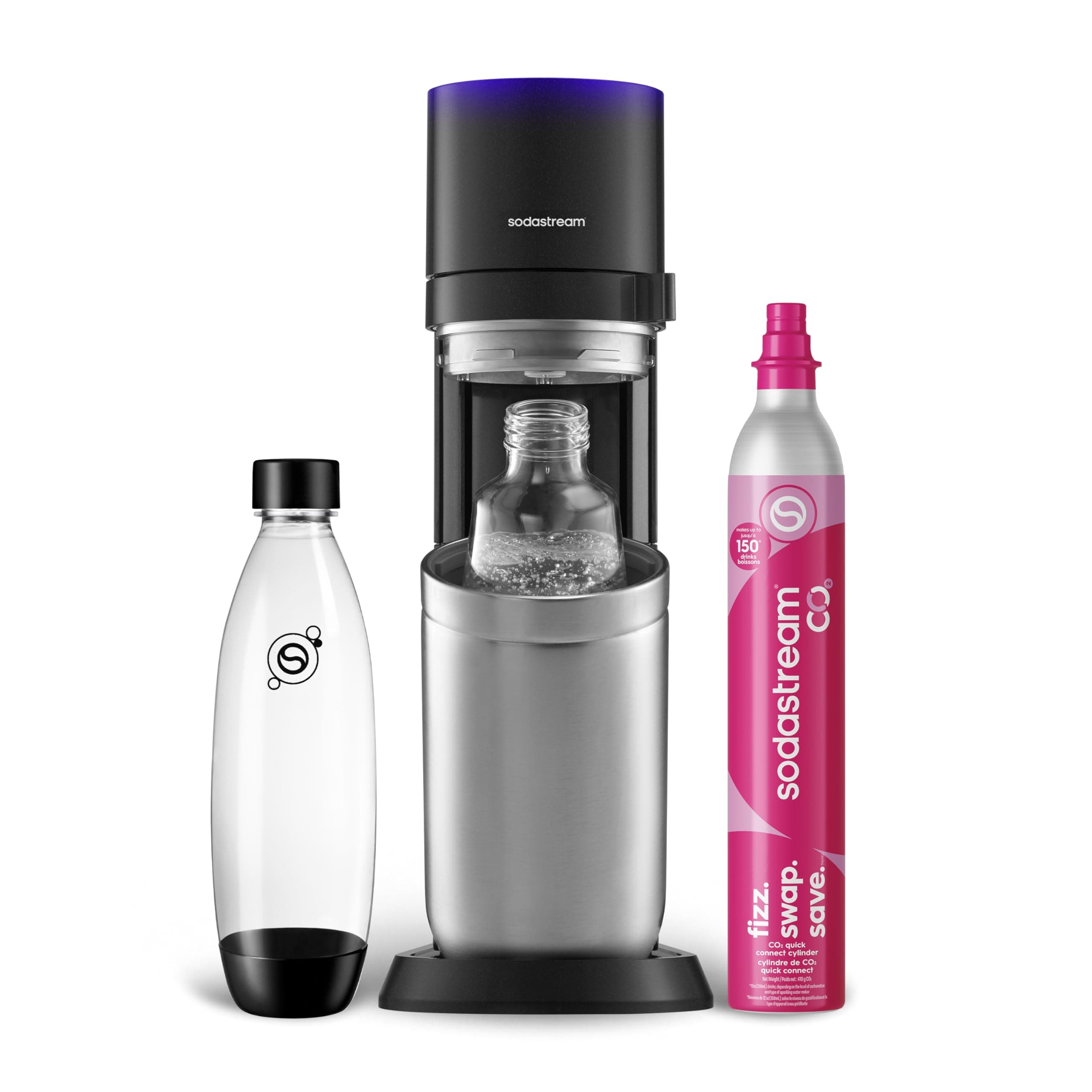 E-Duo Sparkling Water Maker (Black) with CO2, Carbonating Bottle and Glass Bottle