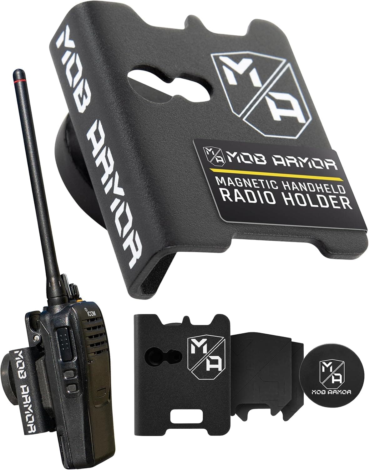 Mob Armor Rad Mount - Magnetic Car Mount Kit for CB, VHF, GMRS & Other Handheld Radios with Hand Mic Holder & Base, Walkie Talkie Holder, Mounting Solutions for Truck, Military & Off Road Accessories