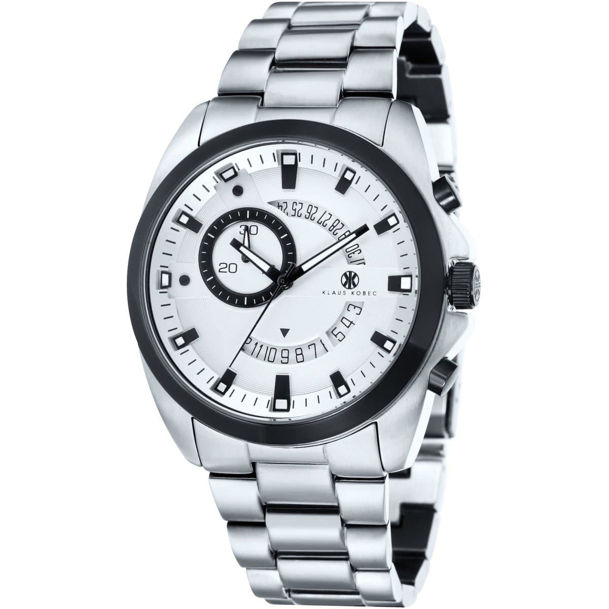 White Dial with Solid Stainless Steel Bracelet and Solid Stainless Steel Case in 2-Tone IP Black Plating KK-20009-22
