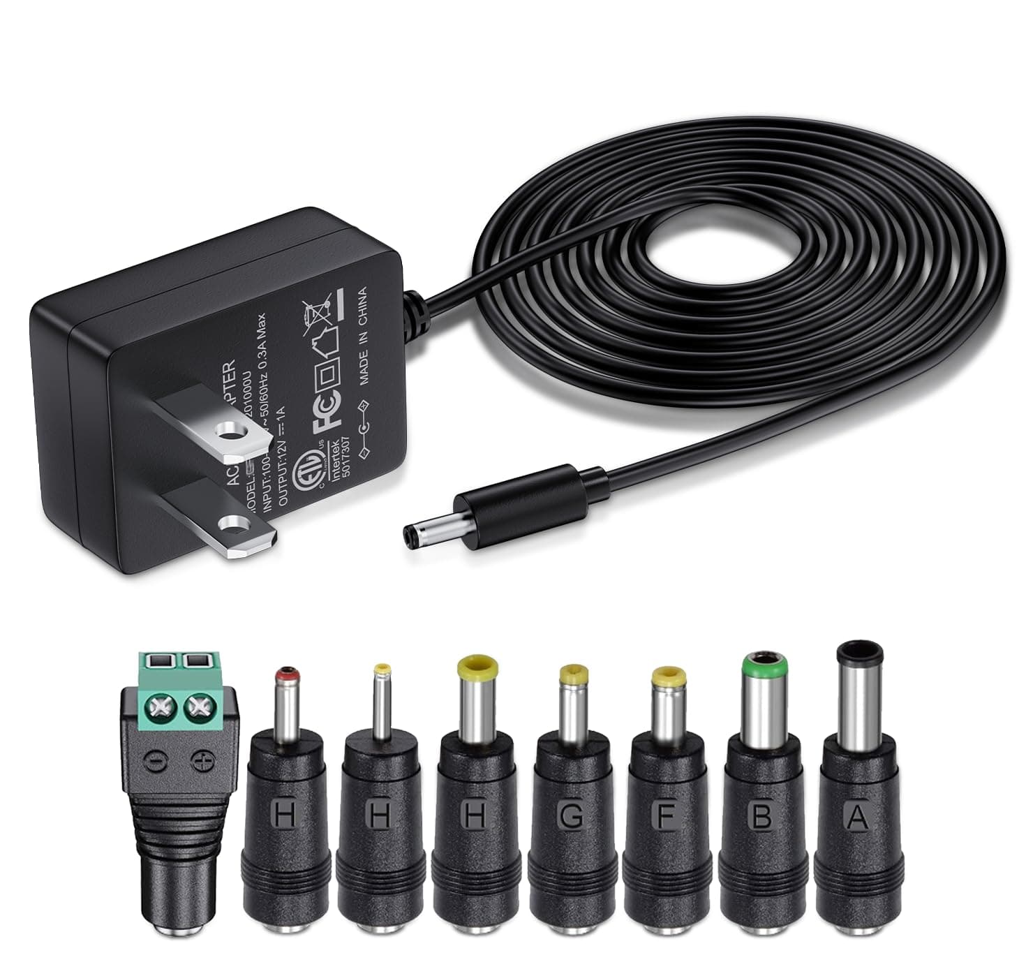 12V 1A AC Adapter Charger Replacement w/8 Tips, Regulated Power Supply Cord for LED Strip Light, CCTV Camera, BT Speaker, GPS, Webcam, Router, DC12V Transformer with ETL Certificate