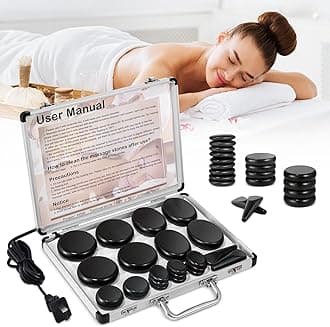 Hot Stones Massage Warmer Kit, 21 Pcs Hot Stones Massage Set, Hot Rocks Basalt Massage Stones for Home Spa Warming Therapy Relaxing