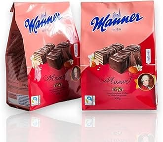 Manner Original Manner Mozart Mignon Wafer - Delicious Austrian Wafer Wafers with Almond- Dark Chocolate Wafers Ideal for Snacking, Sharing, & Gifting - 3 Pack
