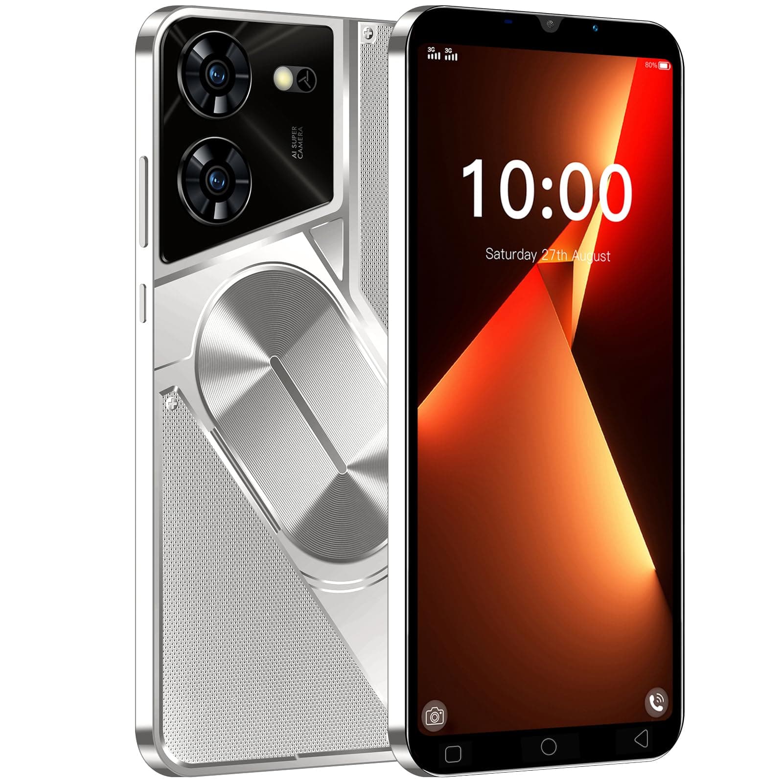 TryFirst Smartphone has 5.0inch HD Screen,Dual SIM Dual Camera, Quad Core, 16GB ROM【Expandable up to 128GB】, Support WiFi/Bluetooth/FM, Unlocked 3G Phones (Pova5Pro-Silvery)